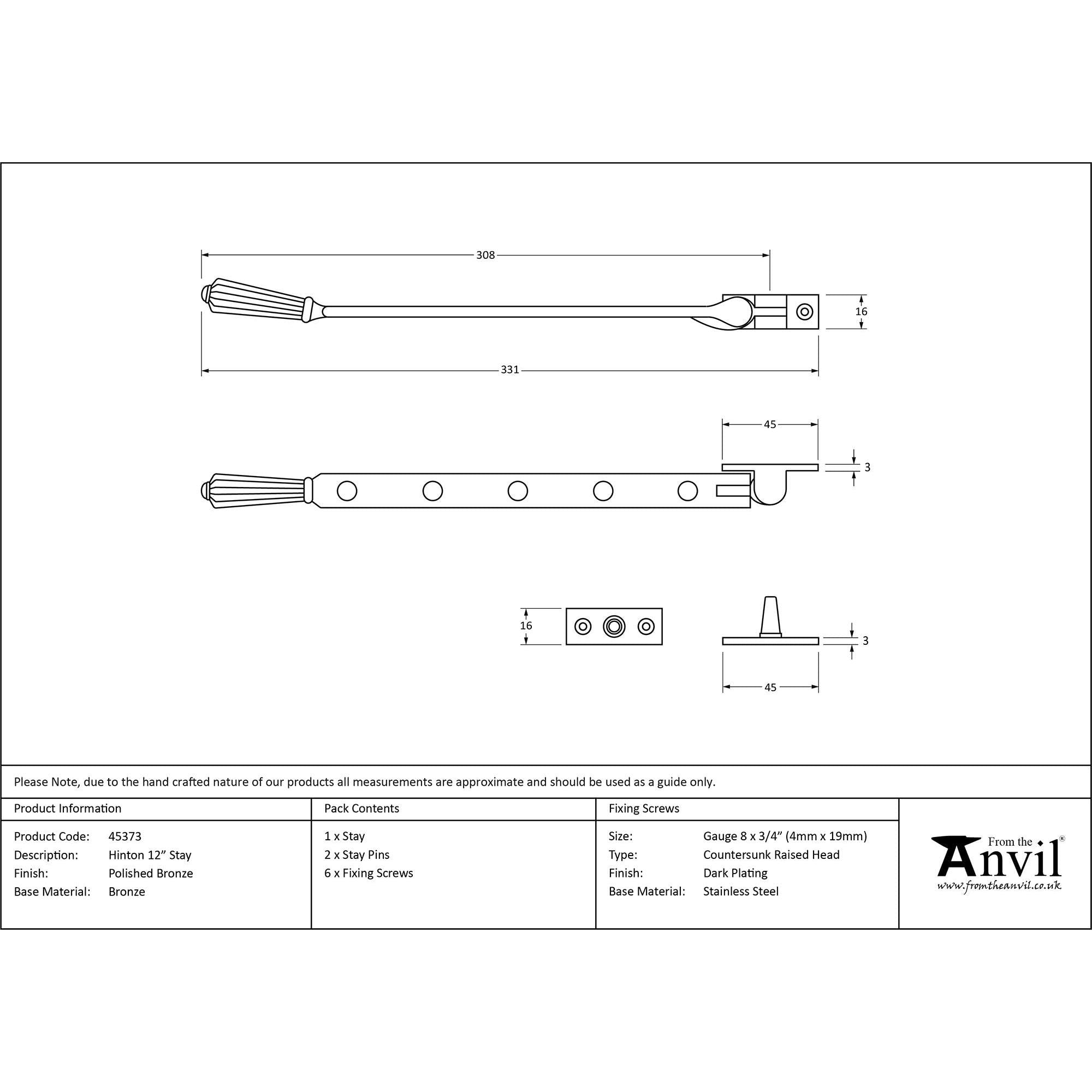 Polished Bronze 12" Hinton Stay | From The Anvil - Stays - From The Anvil - Yester Home