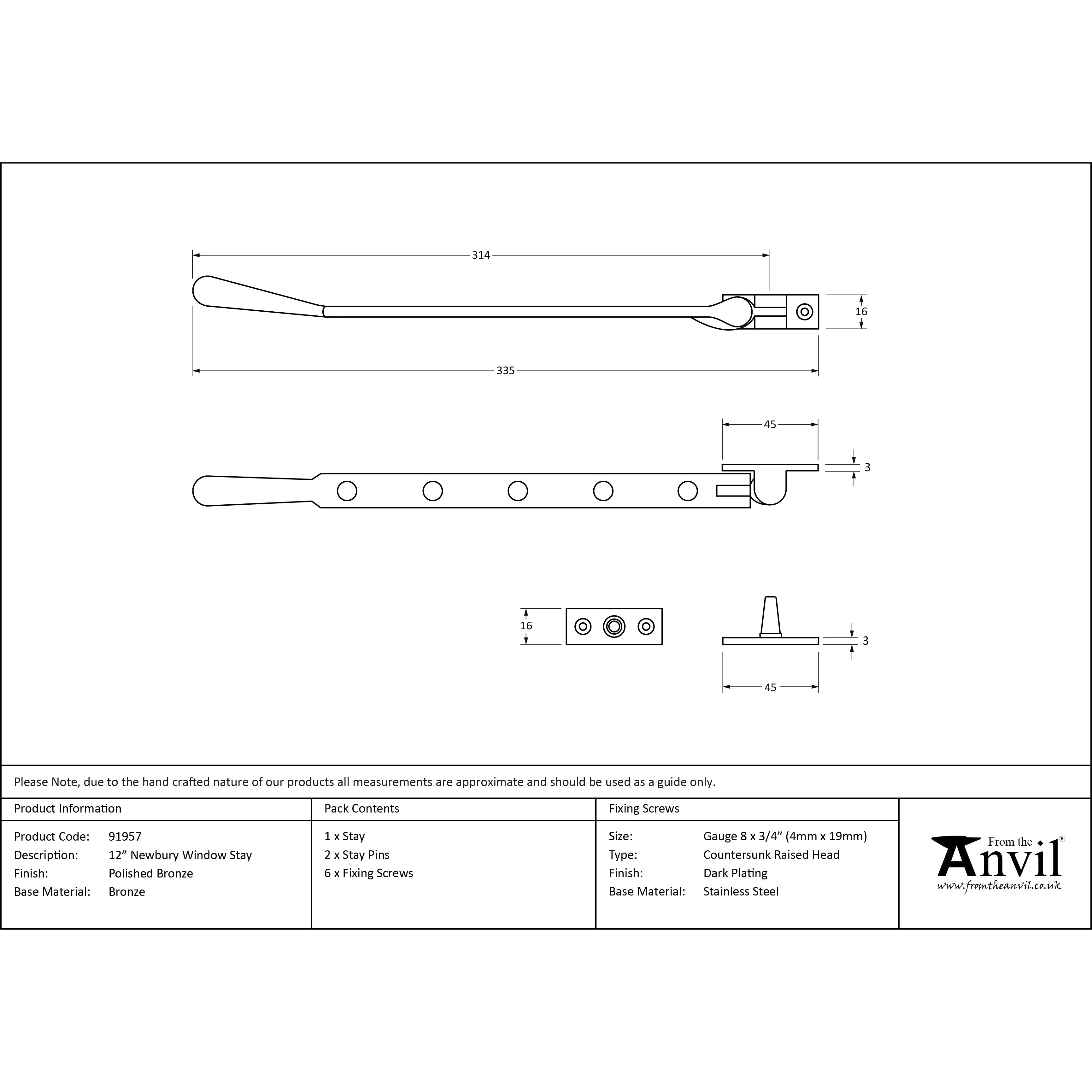Polished Bronze 12" Newbury Stay | From The Anvil-Stays-Yester Home