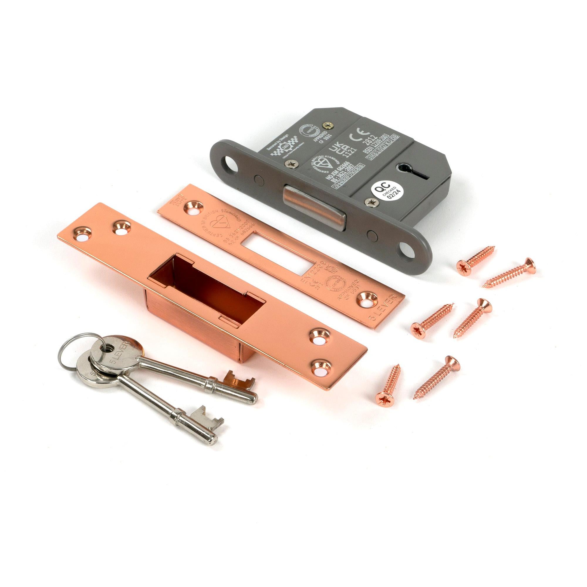 Polished Bronze 2½" 5 Lever BS Dead Lock - Deadlocks & Deadbolts - From The Anvil - Yester Home