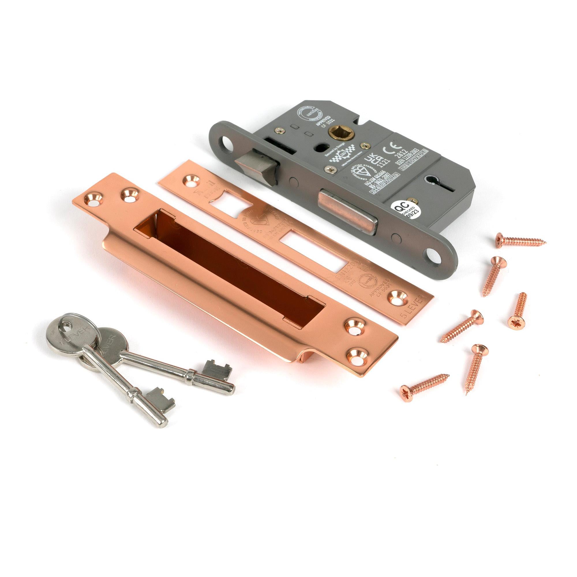 Polished Bronze 2½" 5 Lever BS Sash Lock KA - Sash Locks - From The Anvil - Yester Home