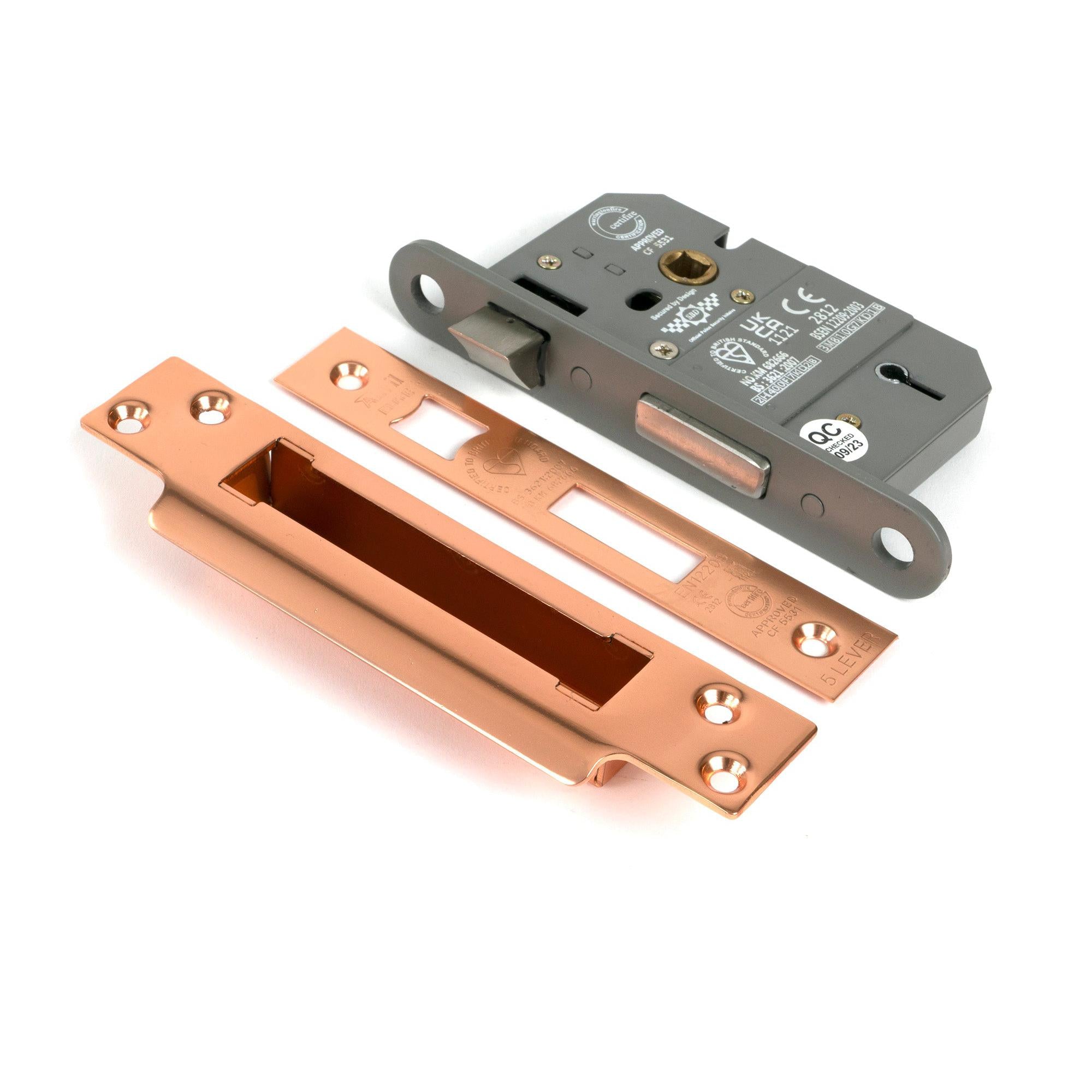 Polished Bronze 2½" 5 Lever BS Sash Lock - Sash Locks - From The Anvil - Yester Home