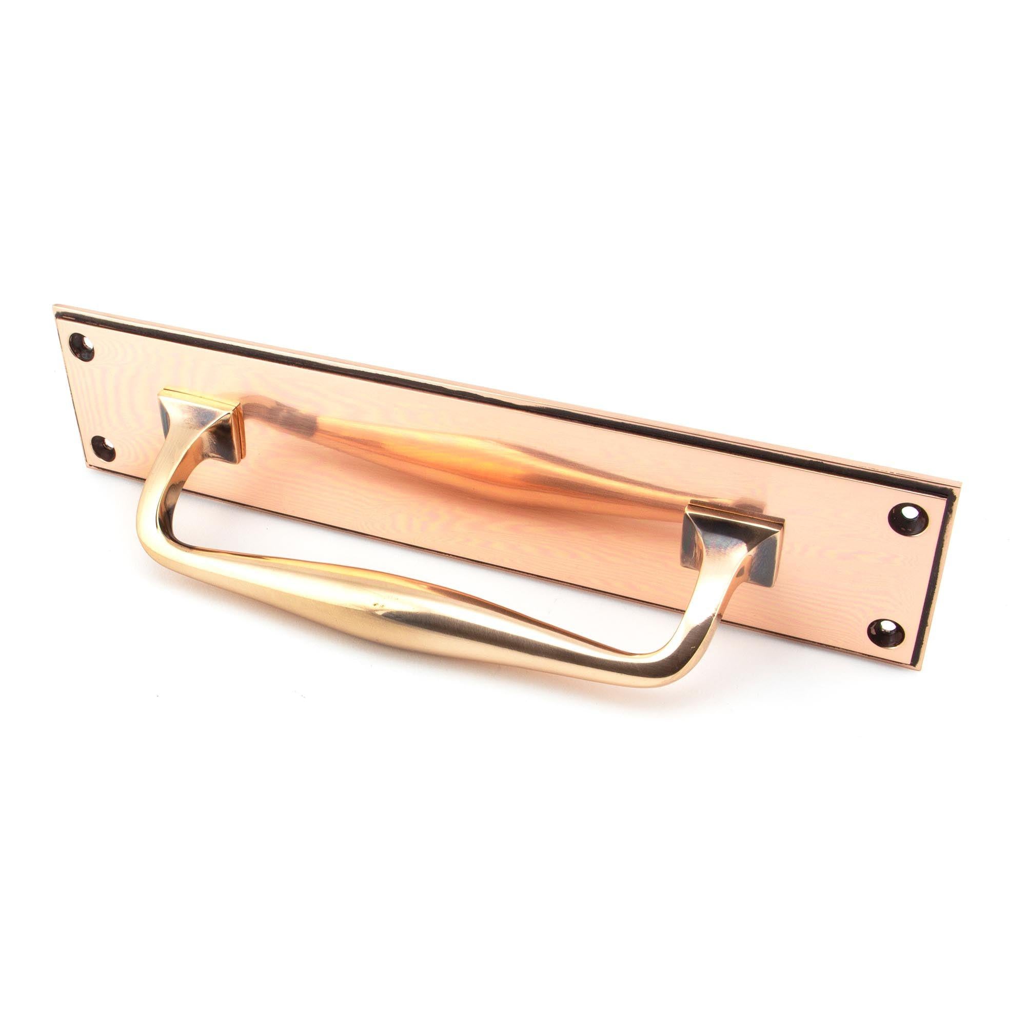 Polished Bronze 300mm Art Deco Pull Handle on Backplate | From The Anvil - On Backplate - From The Anvil - Yester Home