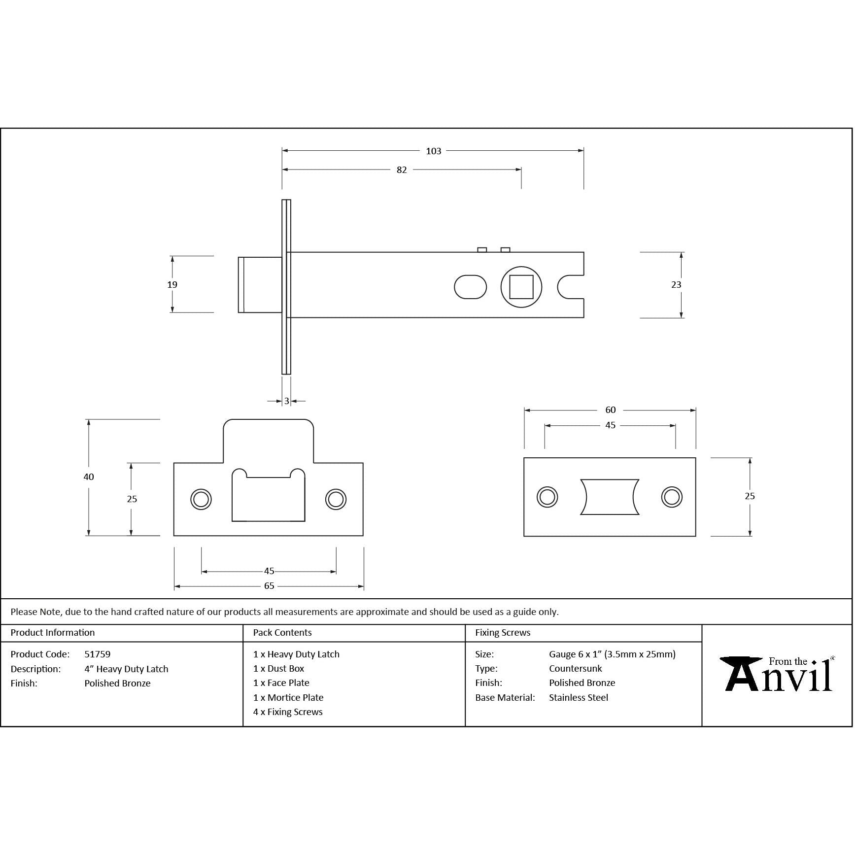 Polished Bronze 4" Heavy Duty Latch - Latches - From The Anvil - Yester Home
