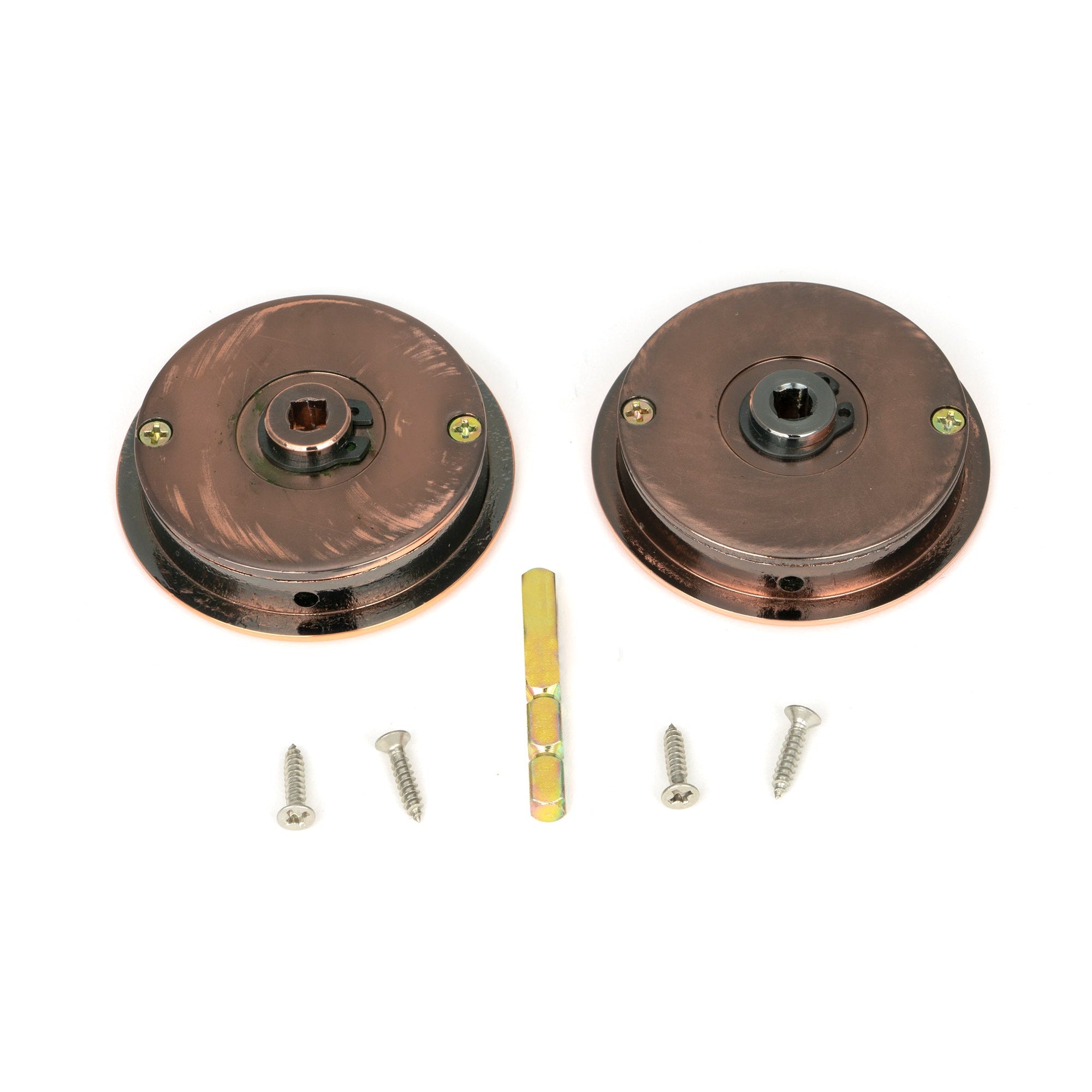 Polished Bronze 60mm Art Deco Round Pull - Privacy Set | From The Anvil-Cabinet Pulls-Yester Home