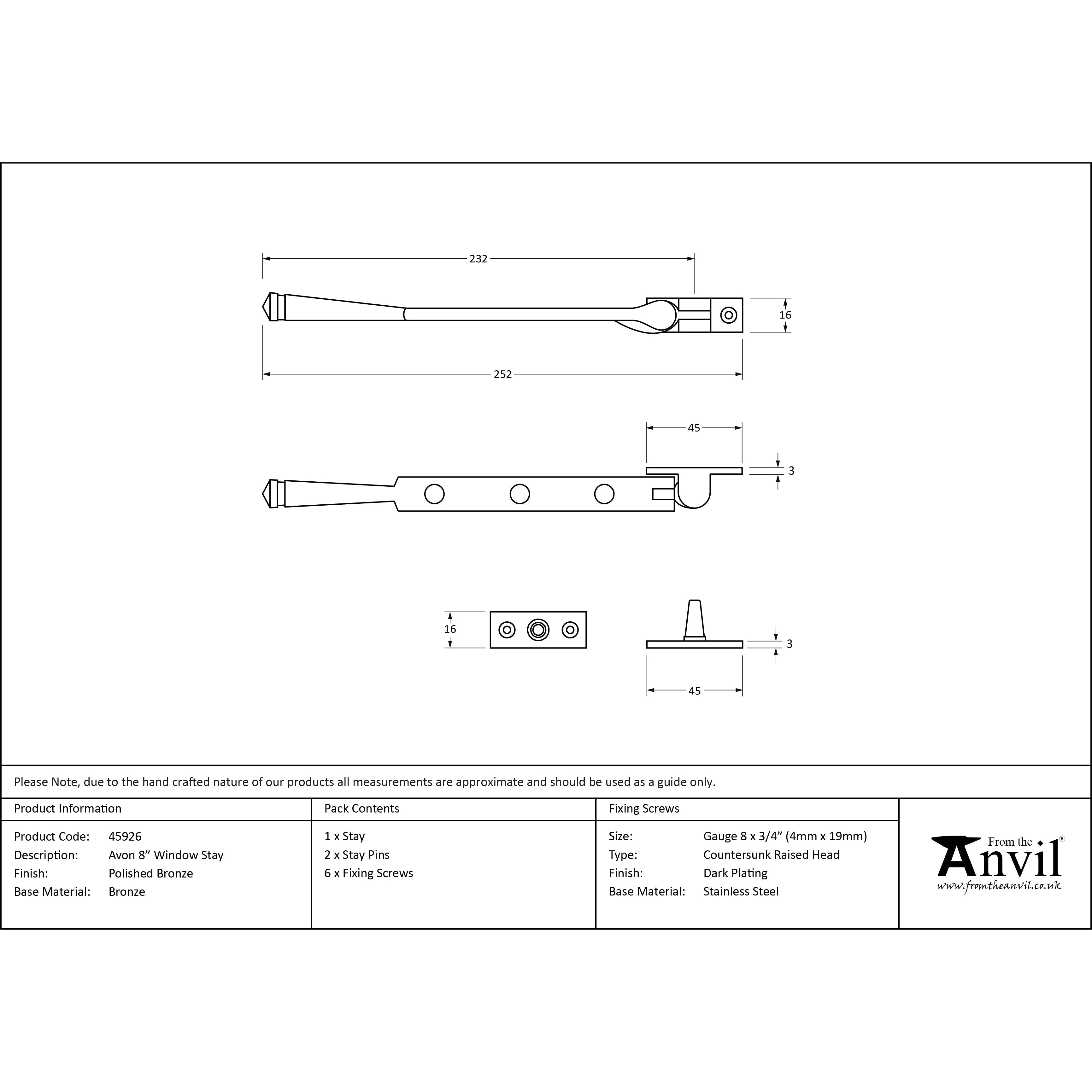 Polished Bronze 8" Avon Stay | From The Anvil-Stays-Yester Home
