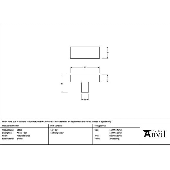 Polished Bronze Albers T-Bar - T-Bars - From The Anvil - Yester Home