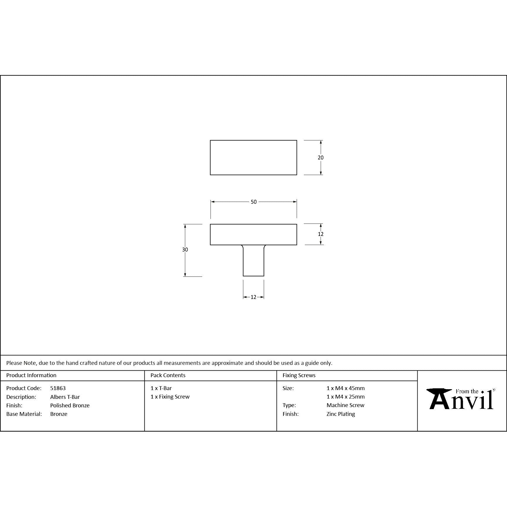 Polished Bronze Albers T-Bar - T-Bars - From The Anvil - Yester Home