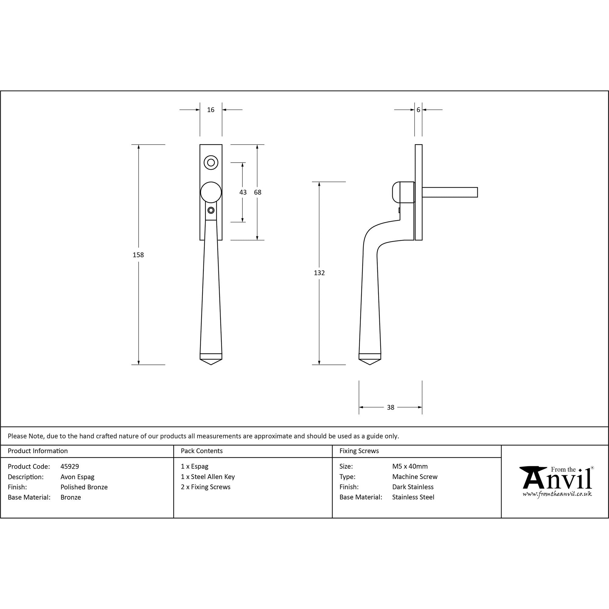 Polished Bronze Avon Espag | From The Anvil - Espag. Fasteners - From The Anvil - Yester Home