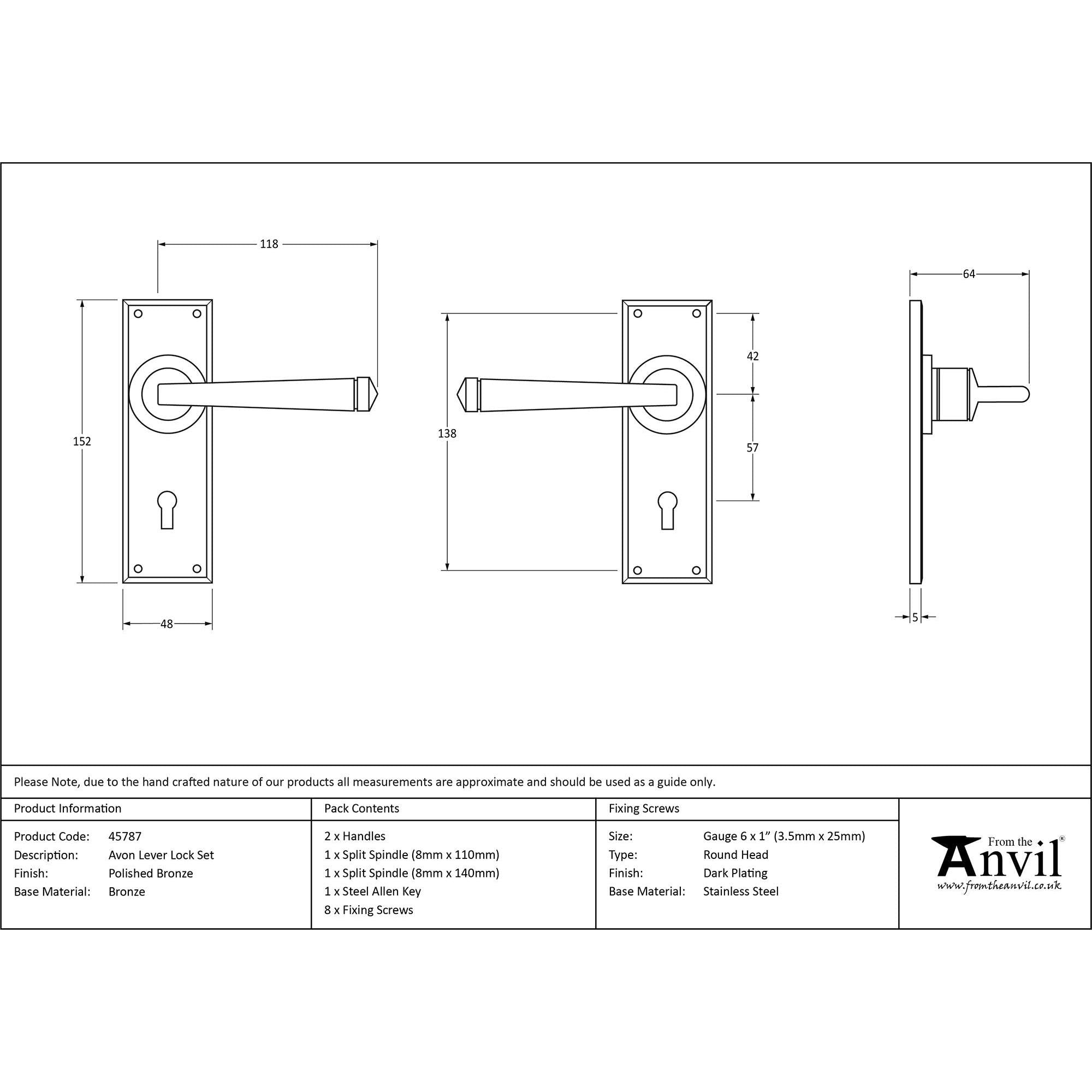 Polished Bronze Avon Lever Lock Set | From The Anvil - Lever Lock - From The Anvil - Yester Home