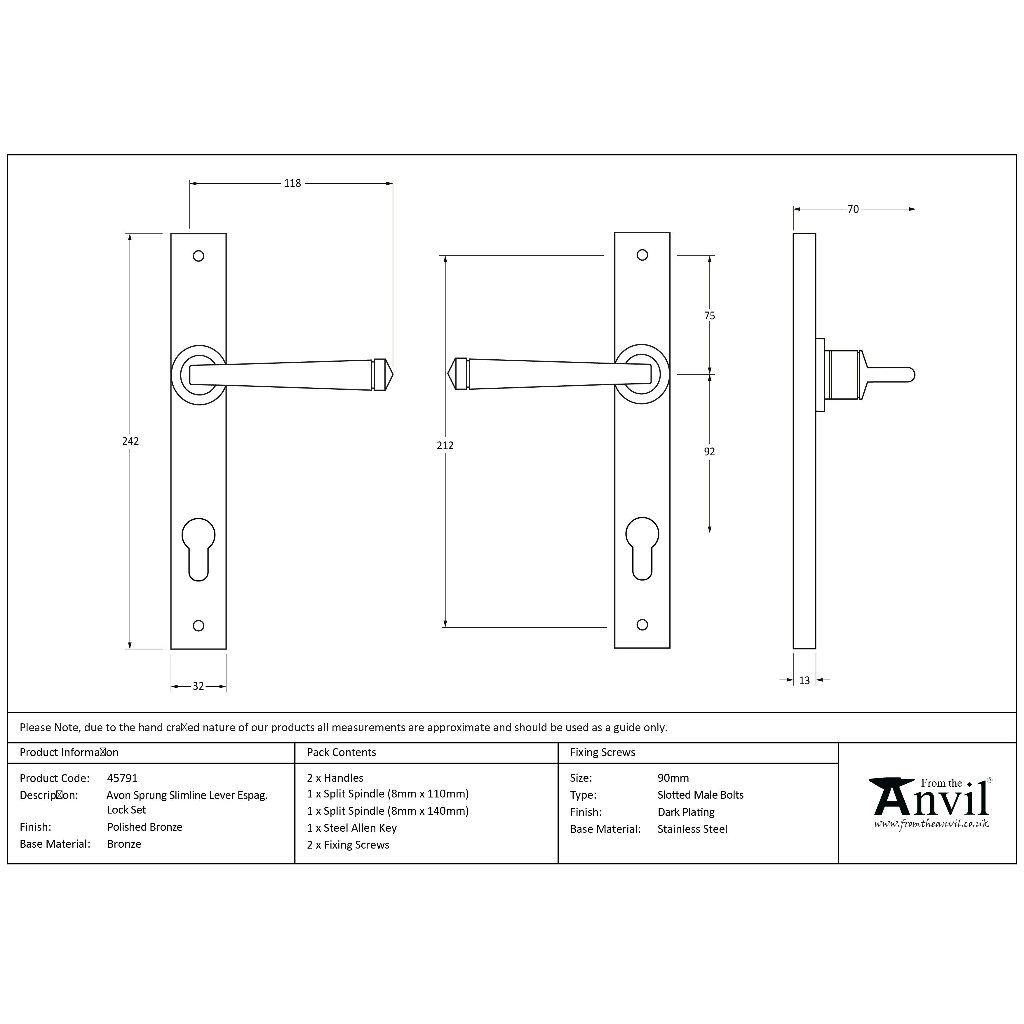 Polished Bronze Avon Slimline Lever Espag. Lock Set | From The Anvil-Espagnolette-Yester Home