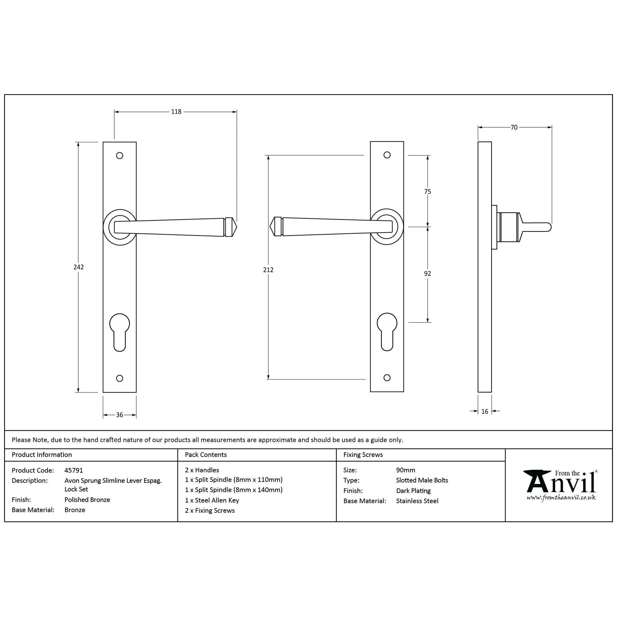 Polished Bronze Avon Slimline Lever Espag. Lock Set | From The Anvil - Espagnolette - From The Anvil - Yester Home