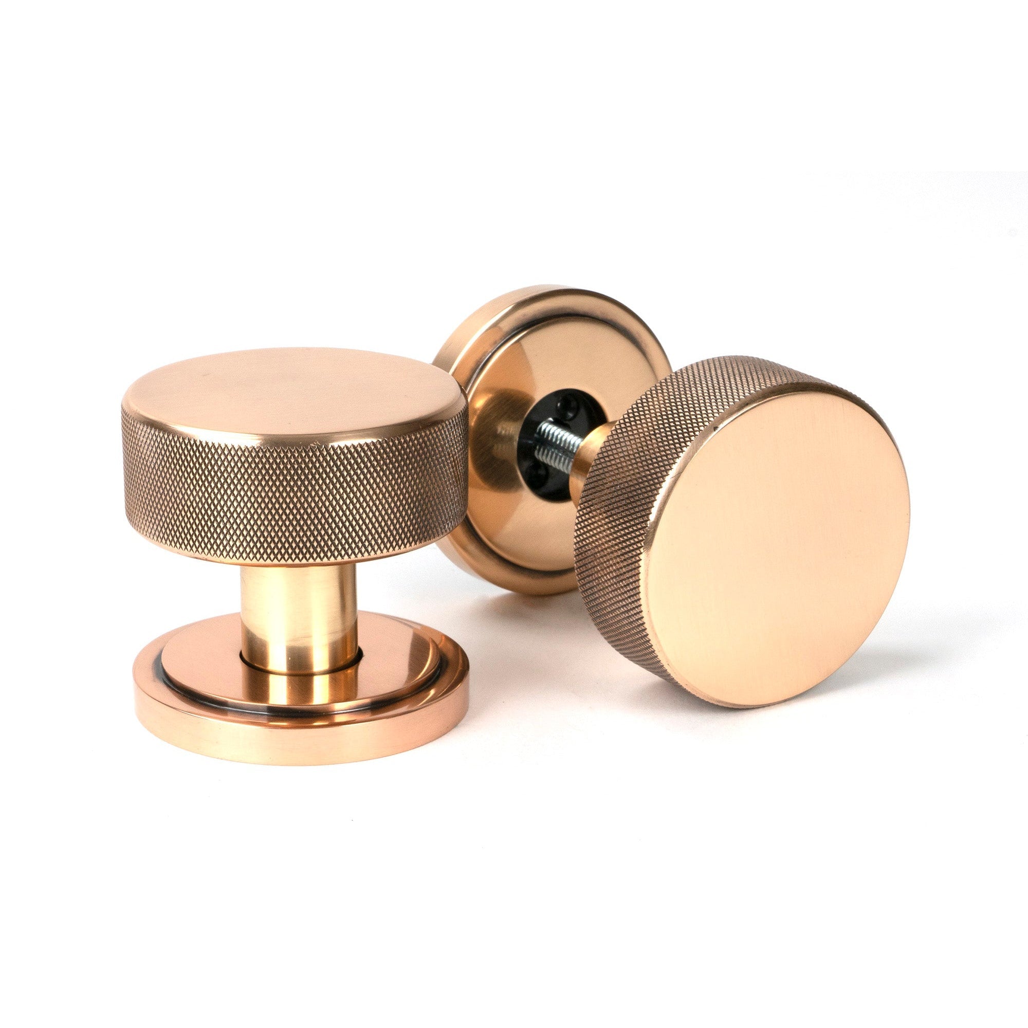 Polished Bronze Brompton Mortice/Rim Knob Set (Art Deco) | From The Anvil-Mortice Knobs-Yester Home