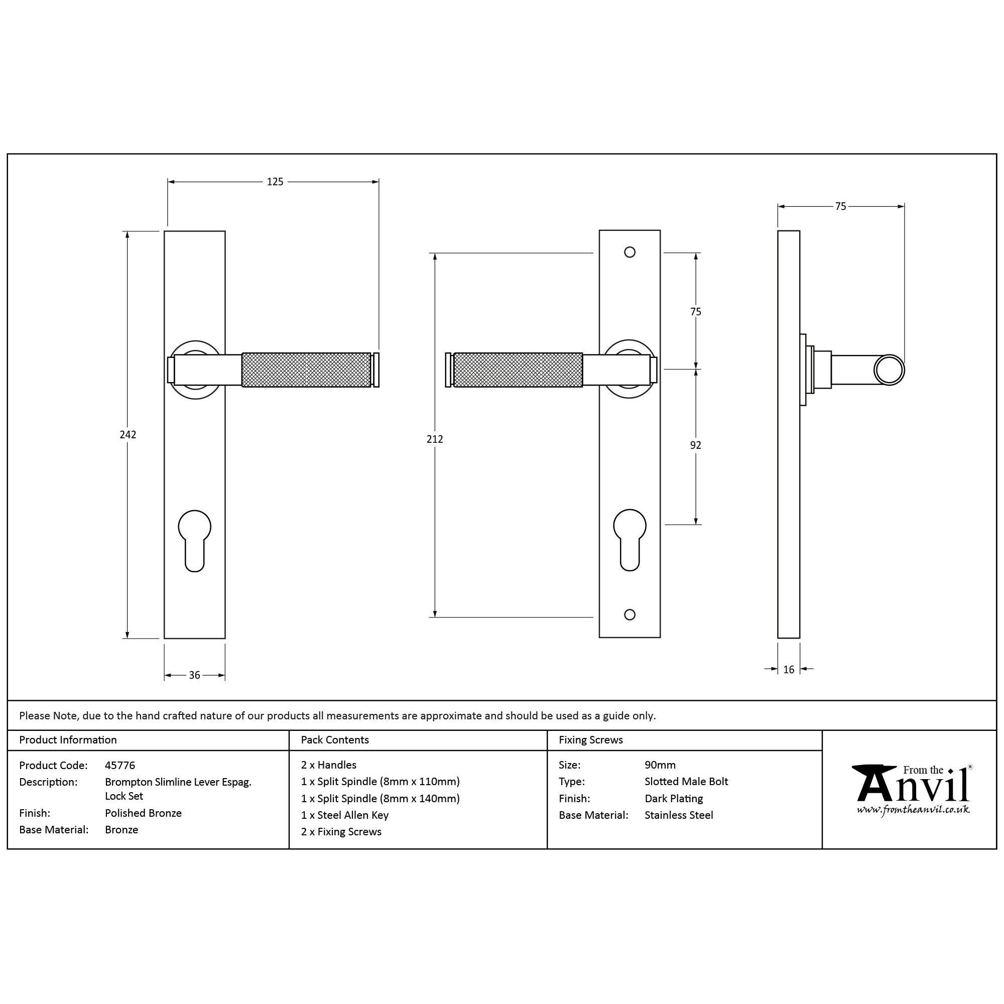 Polished Bronze Brompton Slimline Lever Espag. Lock Set | From The Anvil - Espagnolette - From The Anvil - Yester Home