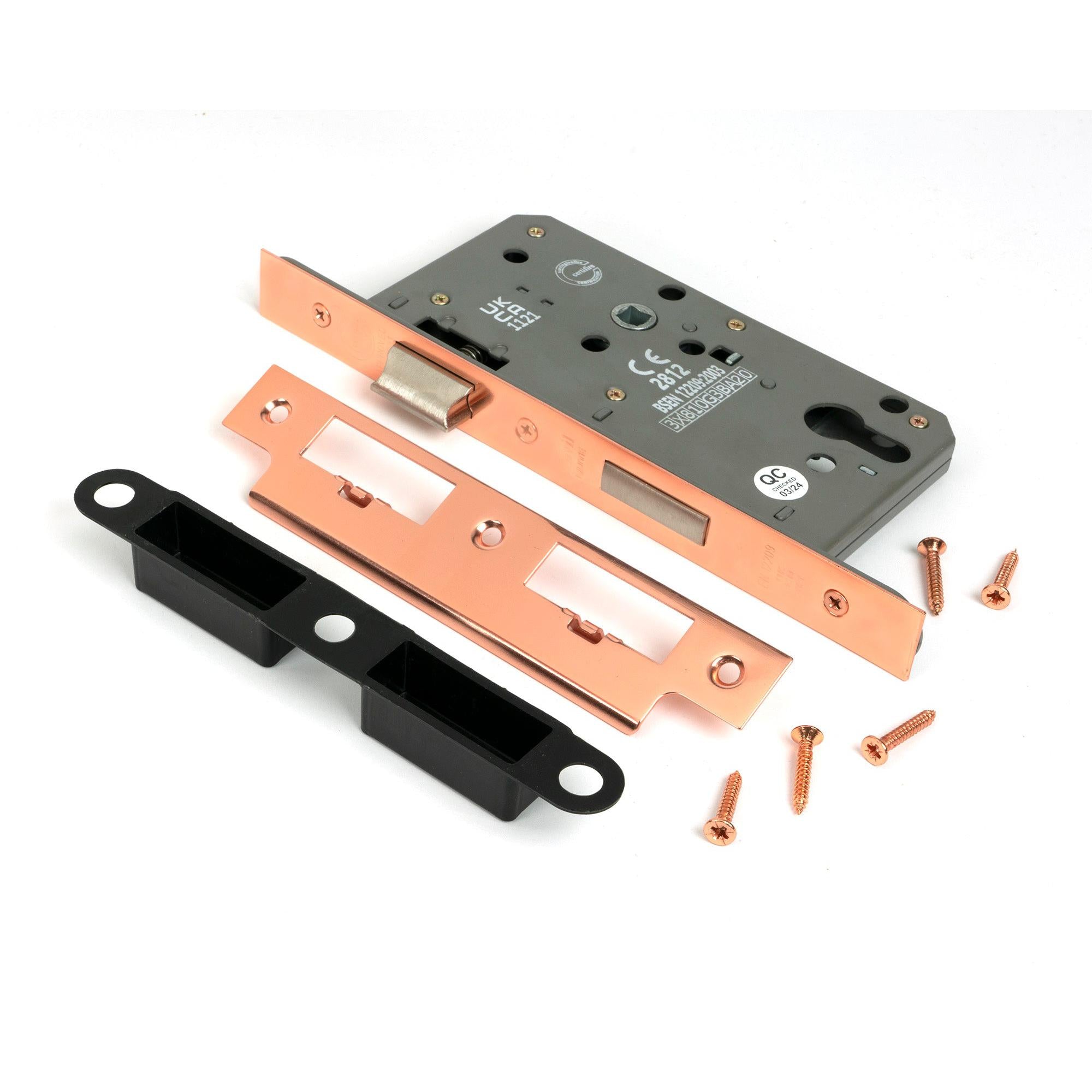 Polished Bronze Euro Din Sash Lock - 60mm Backset/72mm Centre - Euro Locks - From The Anvil - Yester Home