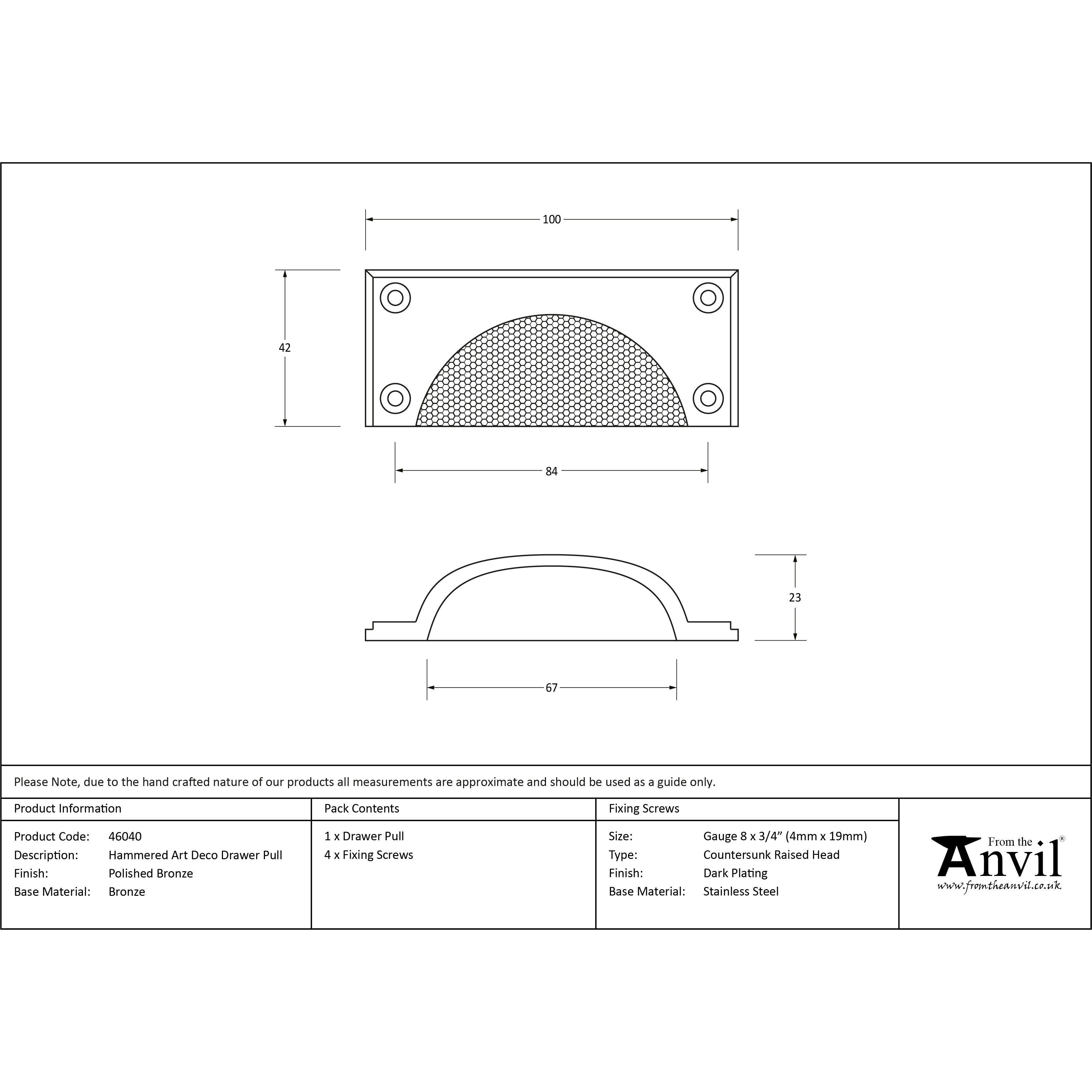 Polished Bronze Hammered Art Deco Drawer Pull | From The Anvil-Drawer Pulls-Yester Home