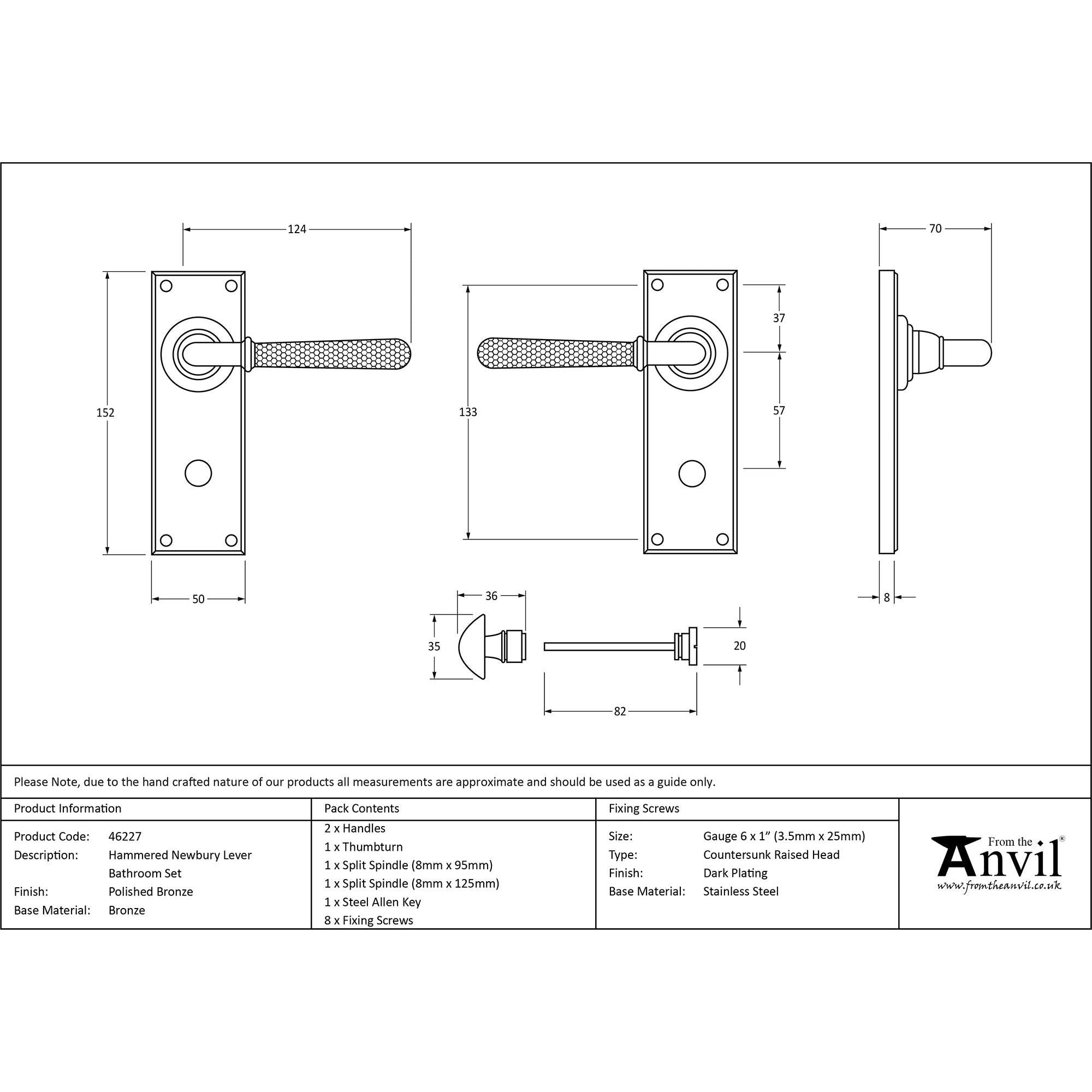 Polished Bronze Hammered Newbury Lever Bathroom Set | From The Anvil - Lever Bathroom - From The Anvil - Yester Home