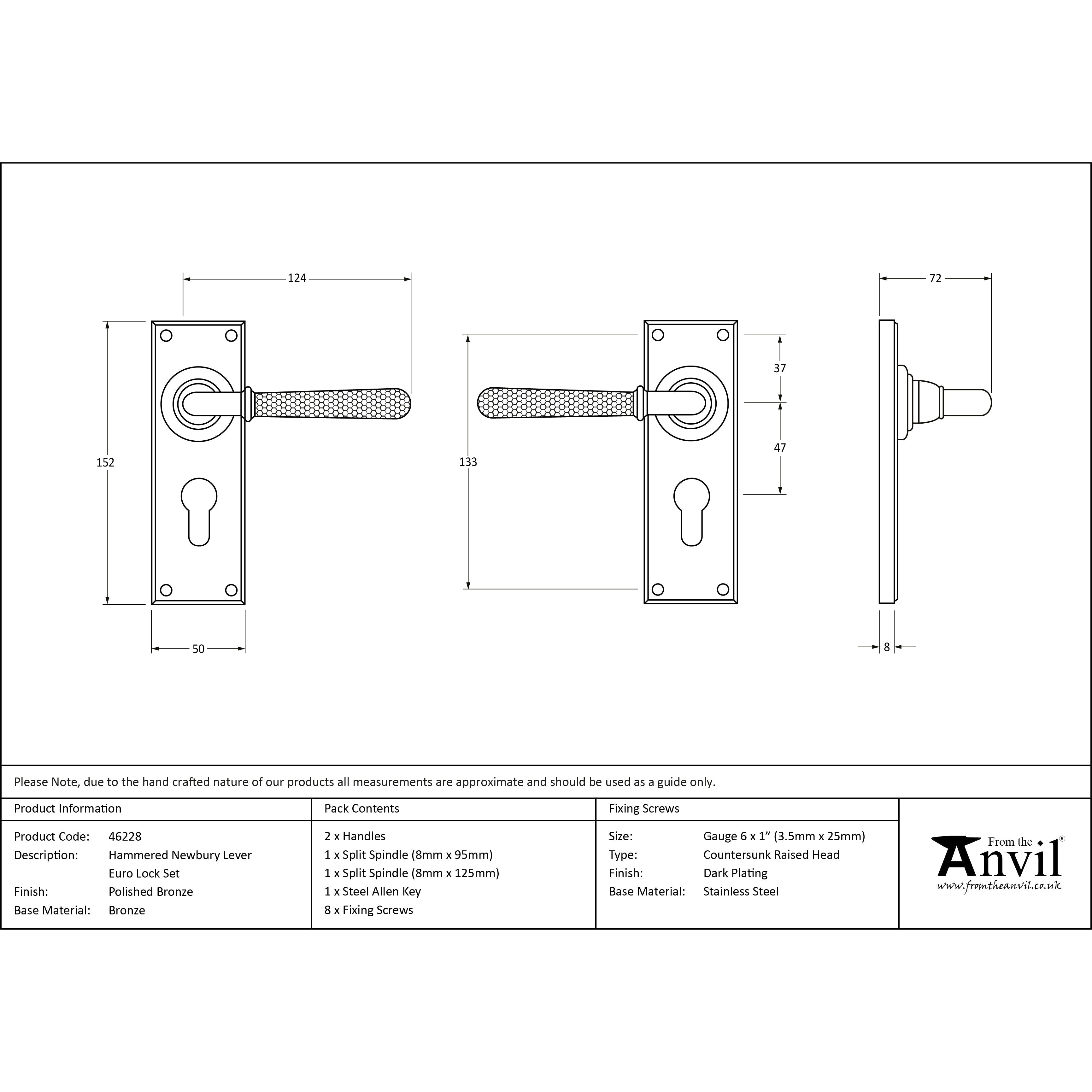 Polished Bronze Hammered Newbury Lever Euro Lock Set | From The Anvil-Lever Euro-Yester Home