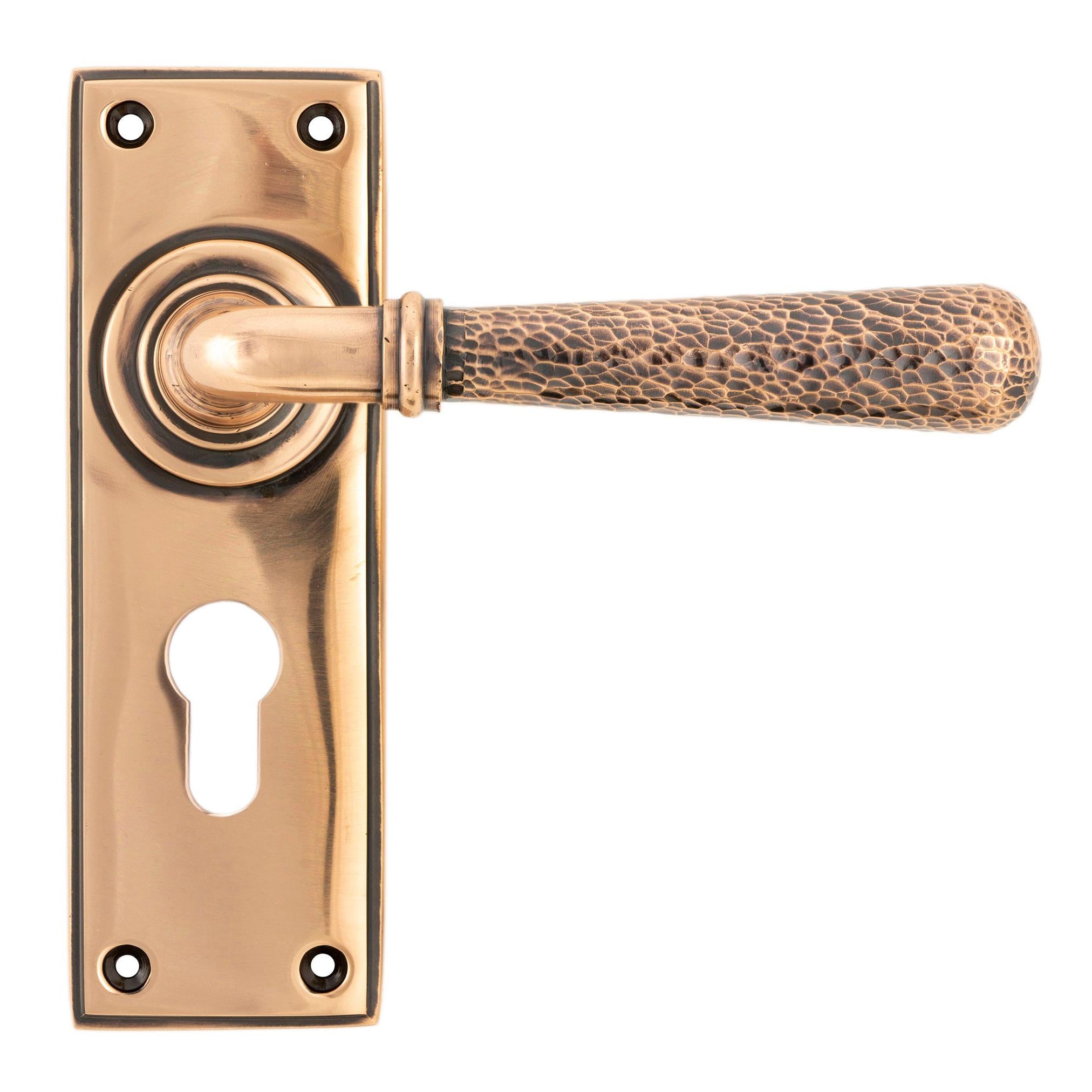 Polished Bronze Hammered Newbury Lever Euro Lock Set | From The Anvil - Lever Euro - From The Anvil - Yester Home
