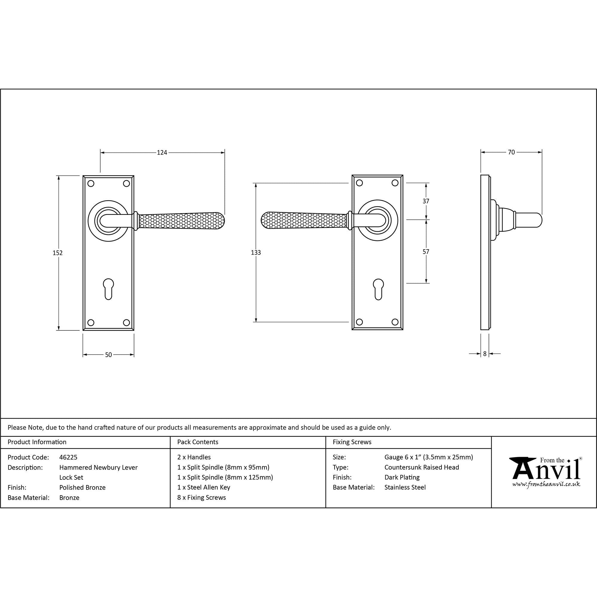 Polished Bronze Hammered Newbury Lever Lock Set | From The Anvil - Lever Lock - From The Anvil - Yester Home
