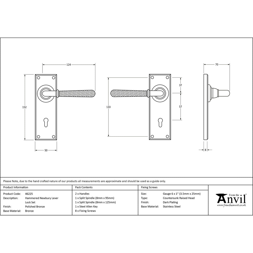 Polished Bronze Hammered Newbury Lever Lock Set | From The Anvil-Lever Lock-Yester Home