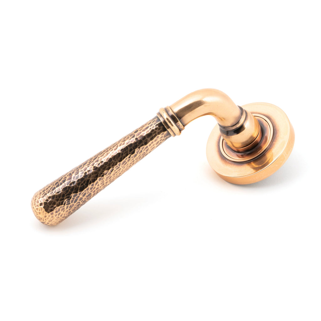 Polished Bronze Hammered Newbury Lever on Rose Set (Plain) | From The Anvil-Concealed-Yester Home