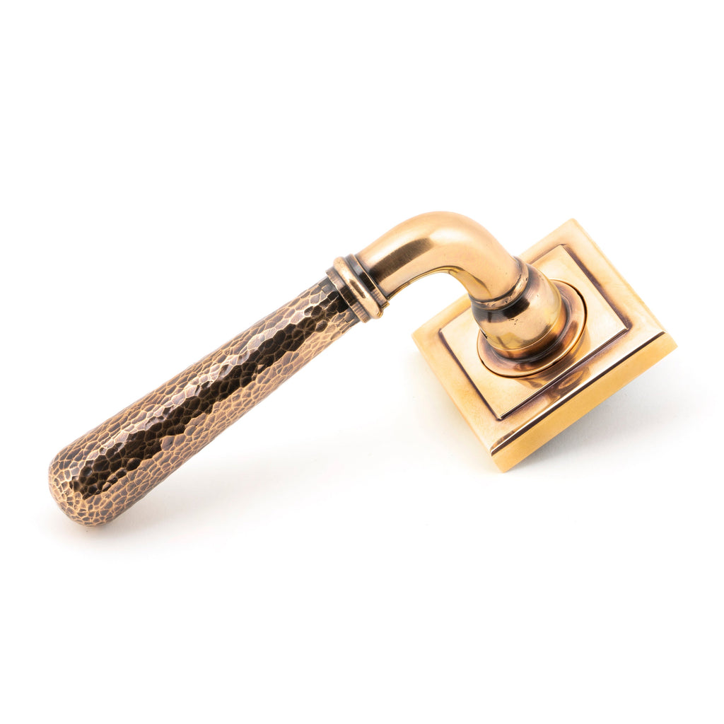Polished Bronze Hammered Newbury Lever on Rose Set (Square) | From The Anvil-Concealed-Yester Home