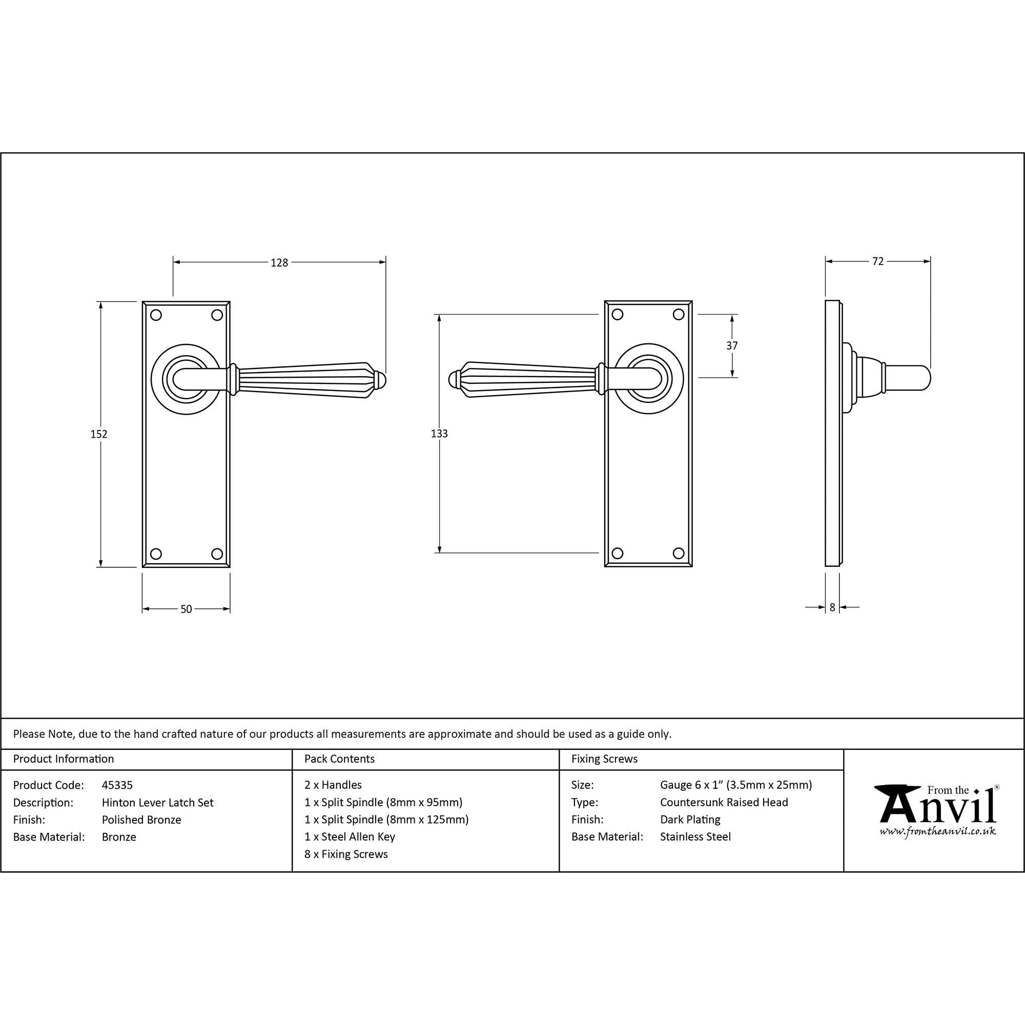 Polished Bronze Hinton Lever Latch Set | From The Anvil - Lever Latch - From The Anvil - Yester Home