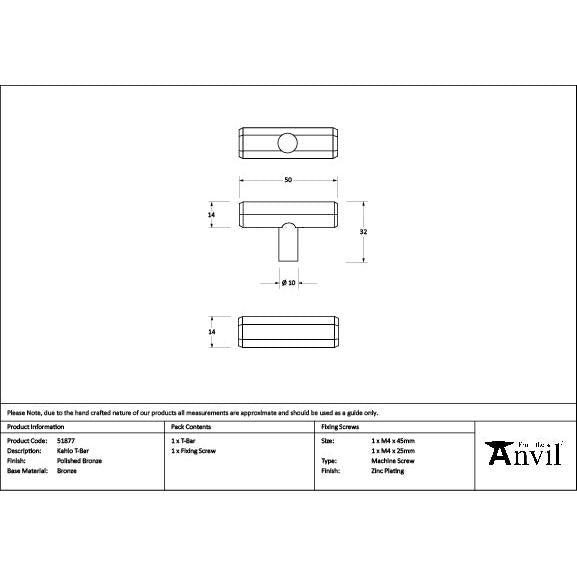 Polished Bronze Kahlo T-Bar - T-Bars - From The Anvil - Yester Home
