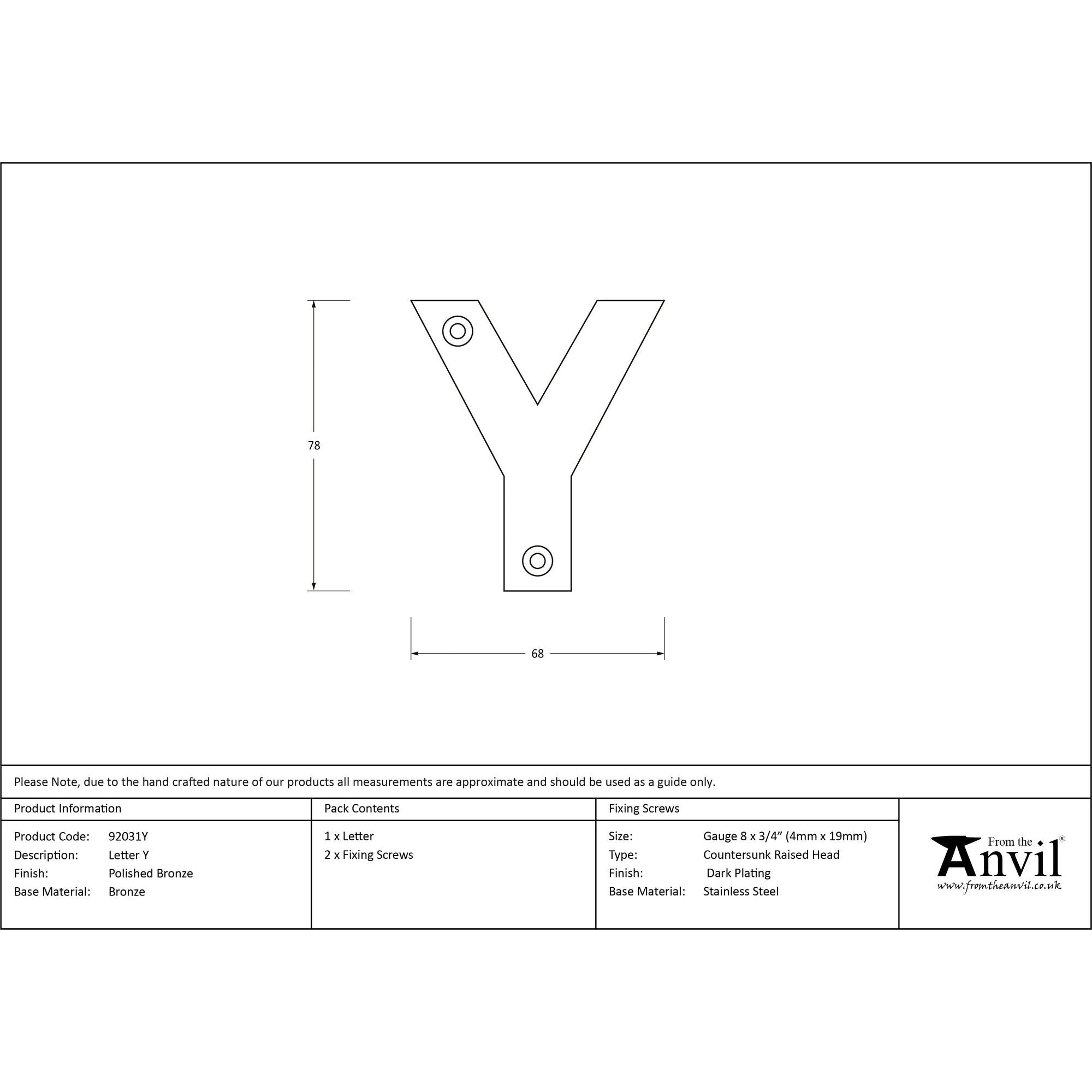 Polished Bronze Letter Y | From The Anvil - Letters - From The Anvil - Yester Home