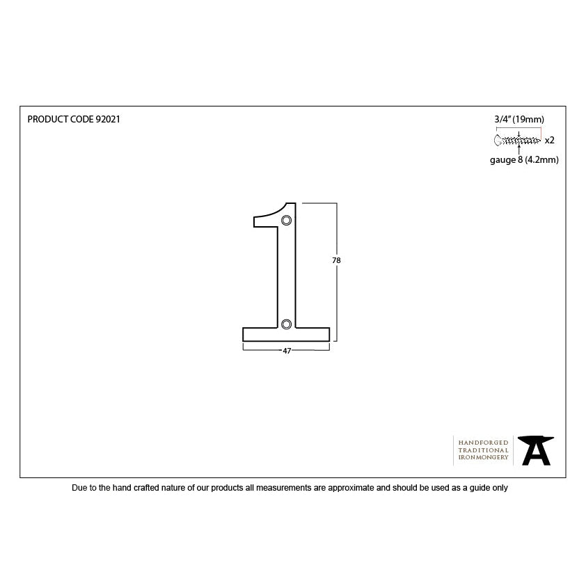 Polished Bronze Numeral 1 | From The Anvil-Numerals-Yester Home