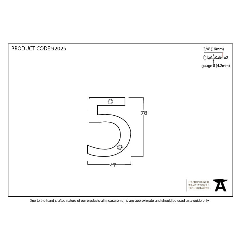 Polished Bronze Numeral 5 | From The Anvil-Numerals-Yester Home