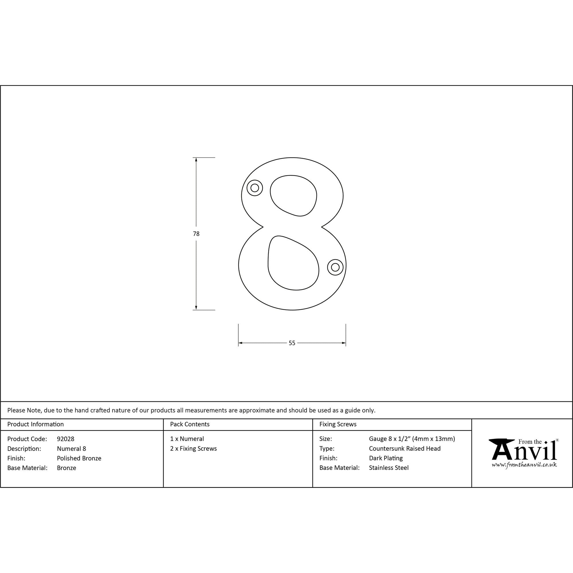 Polished Bronze Numeral 8 | From The Anvil - Numerals - From The Anvil - Yester Home