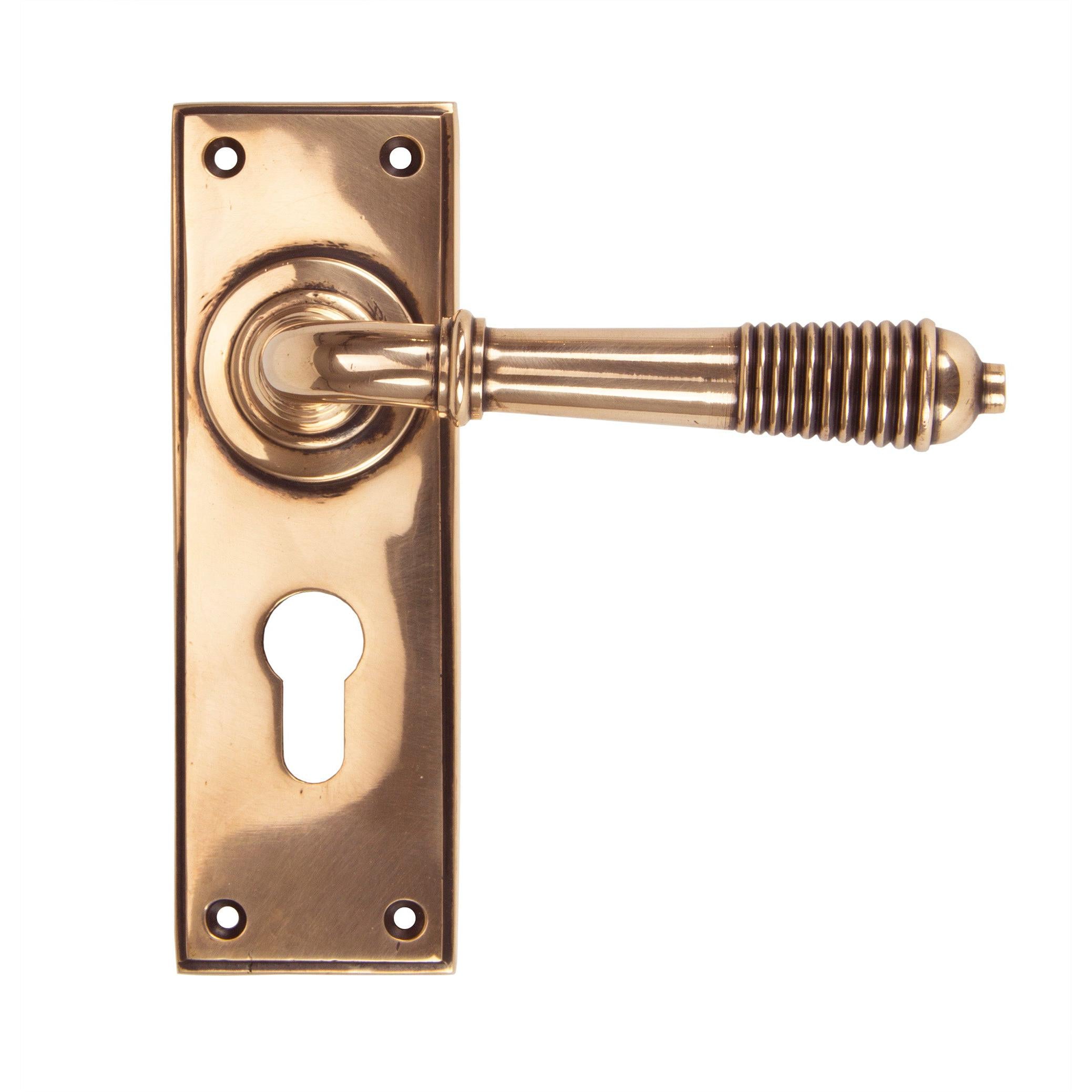 Polished Bronze Reeded Lever Euro Lock Set | From The Anvil - Lever Euro - From The Anvil - Yester Home