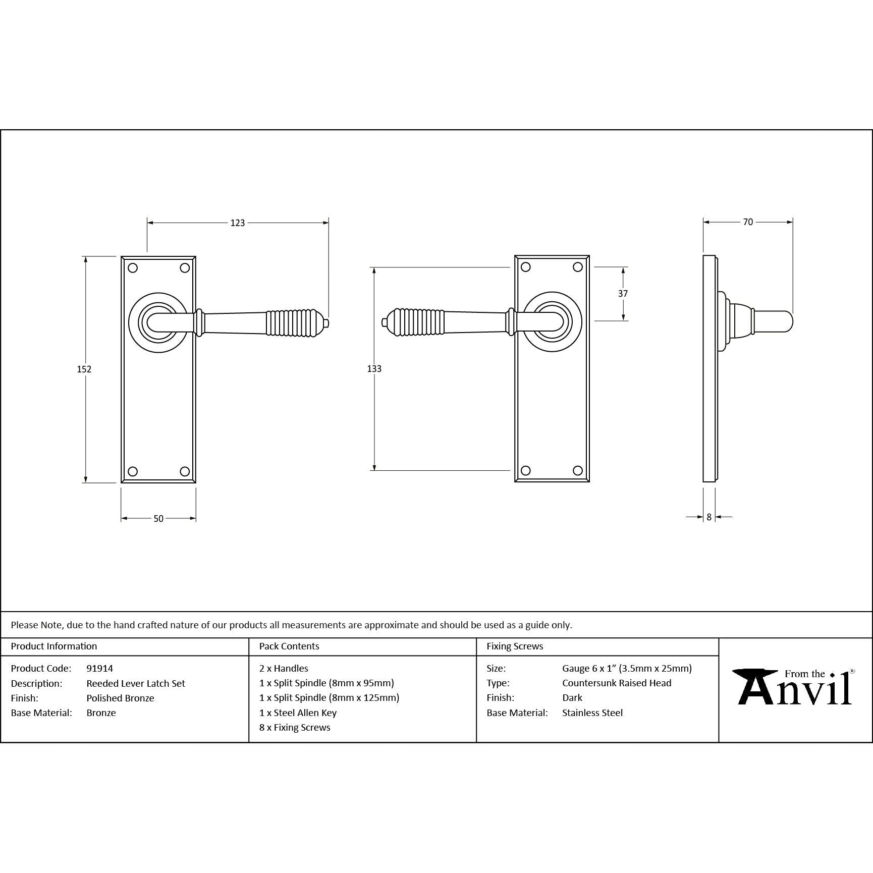 Polished Bronze Reeded Lever Latch Set | From The Anvil - Lever Latch - From The Anvil - Yester Home