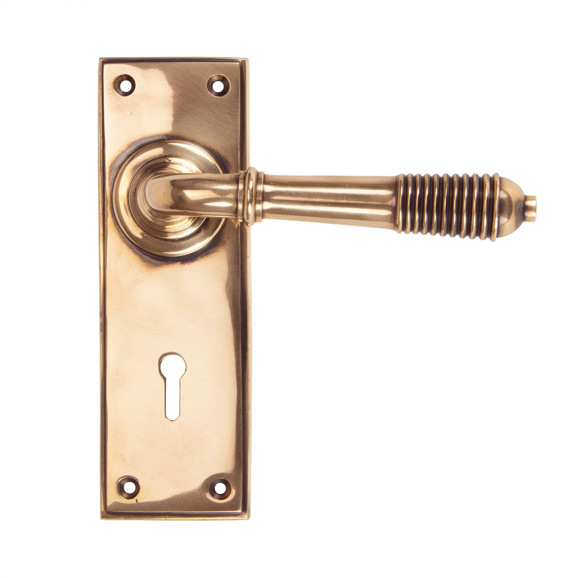 Polished Bronze Reeded Lever Lock Set | From The Anvil - Lever Lock - From The Anvil - Yester Home