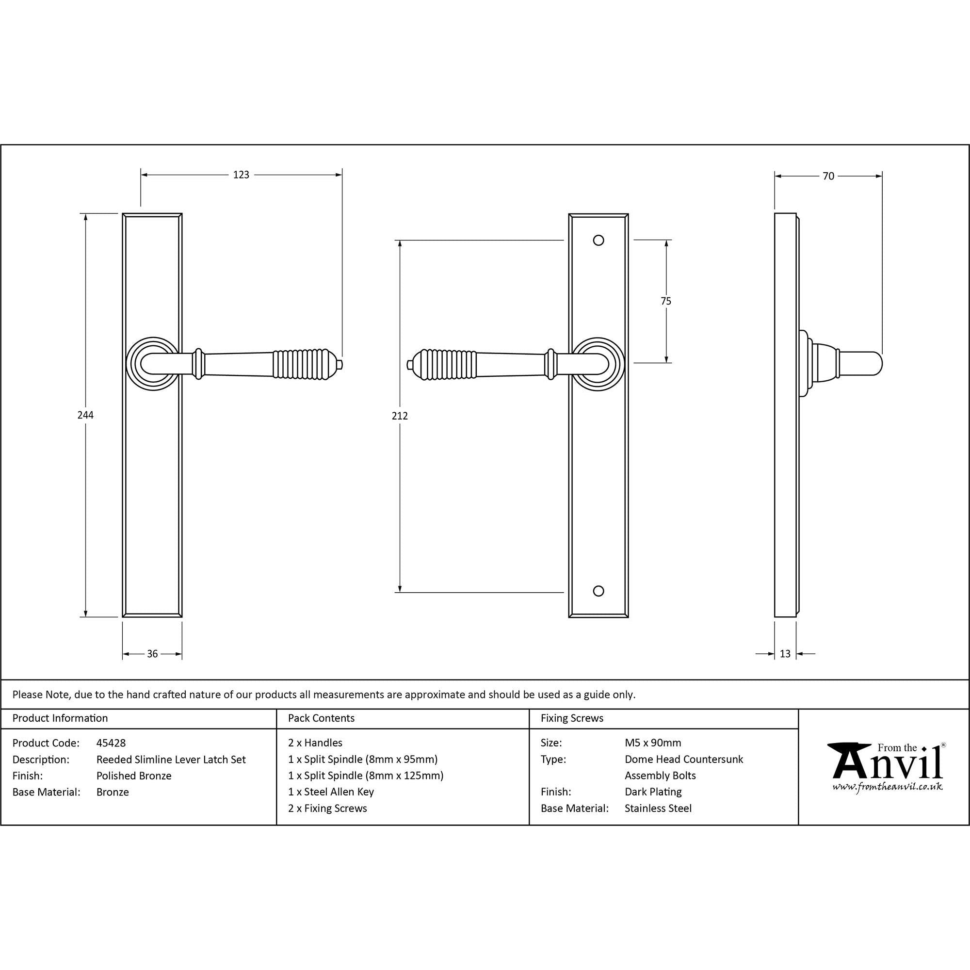 Polished Bronze Reeded Slimline Lever Latch Set | From The Anvil - Espagnolette - From The Anvil - Yester Home