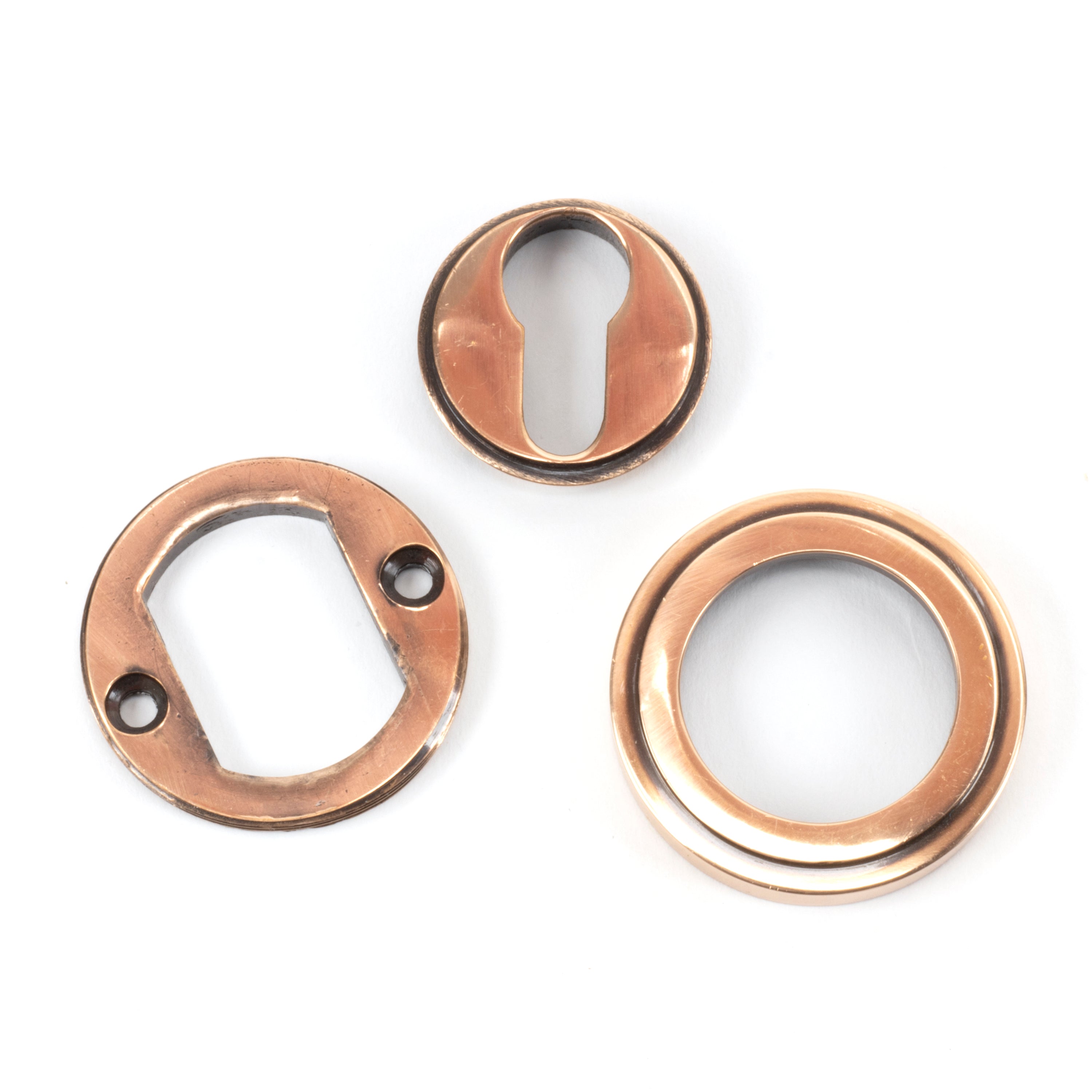 Polished Bronze Round Euro Escutcheon (Art Deco) | From The Anvil-Euro Escutcheons-Yester Home