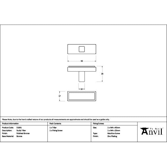 Polished Bronze Scully T-Bar - T-Bars - From The Anvil - Yester Home