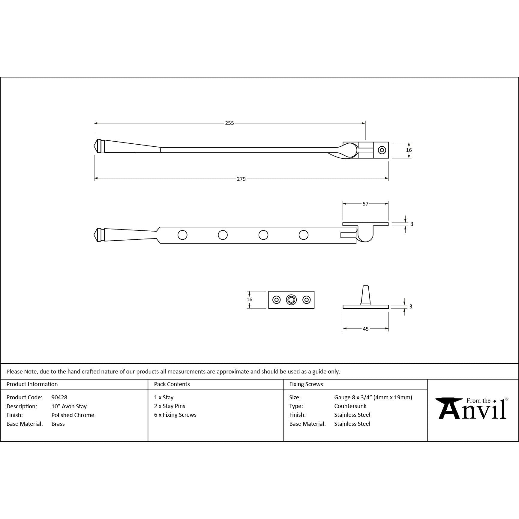 Polished Chrome 10" Avon Stay | From The Anvil - Stays - From The Anvil - Yester Home