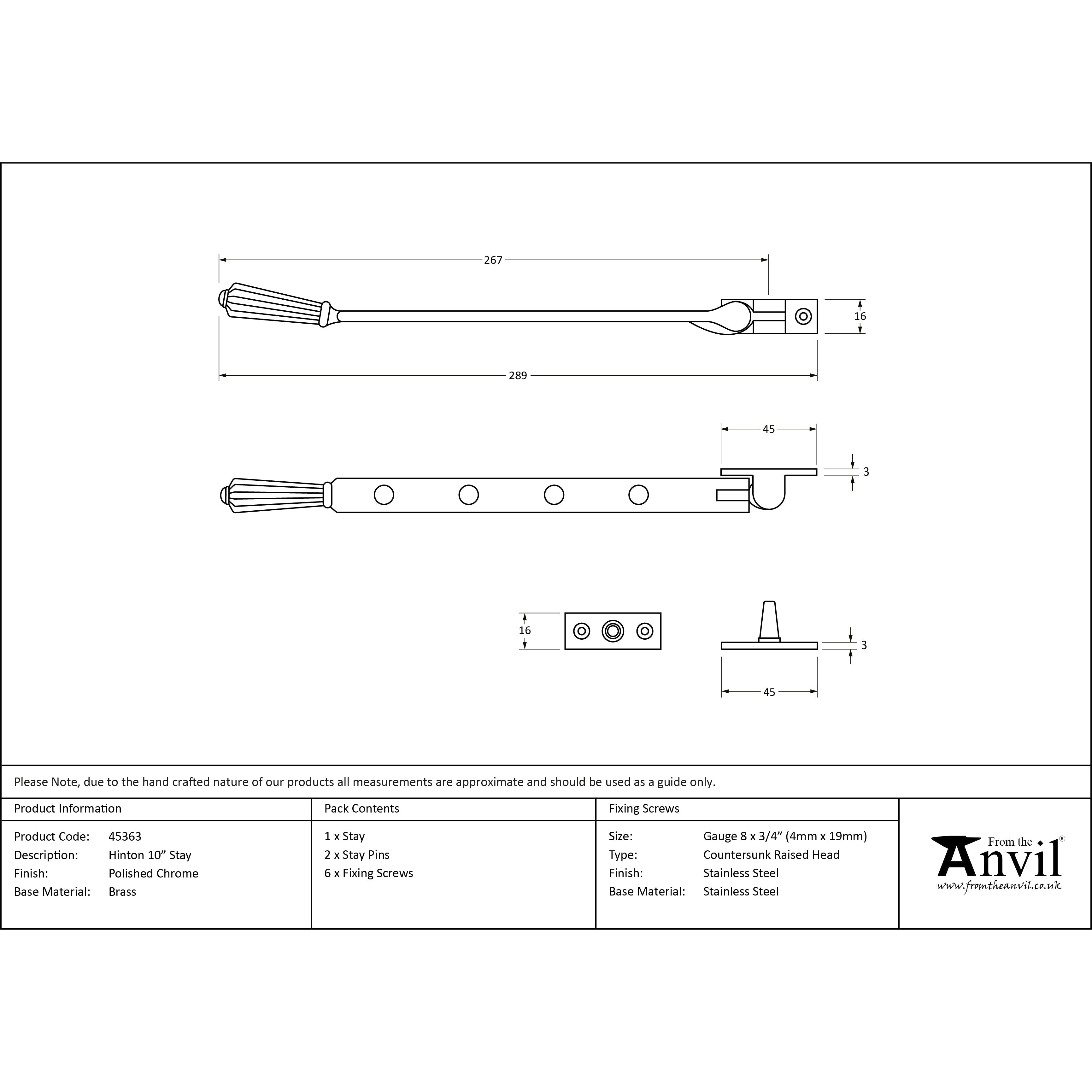 Polished Chrome 10" Hinton Stay | From The Anvil-Stays-Yester Home