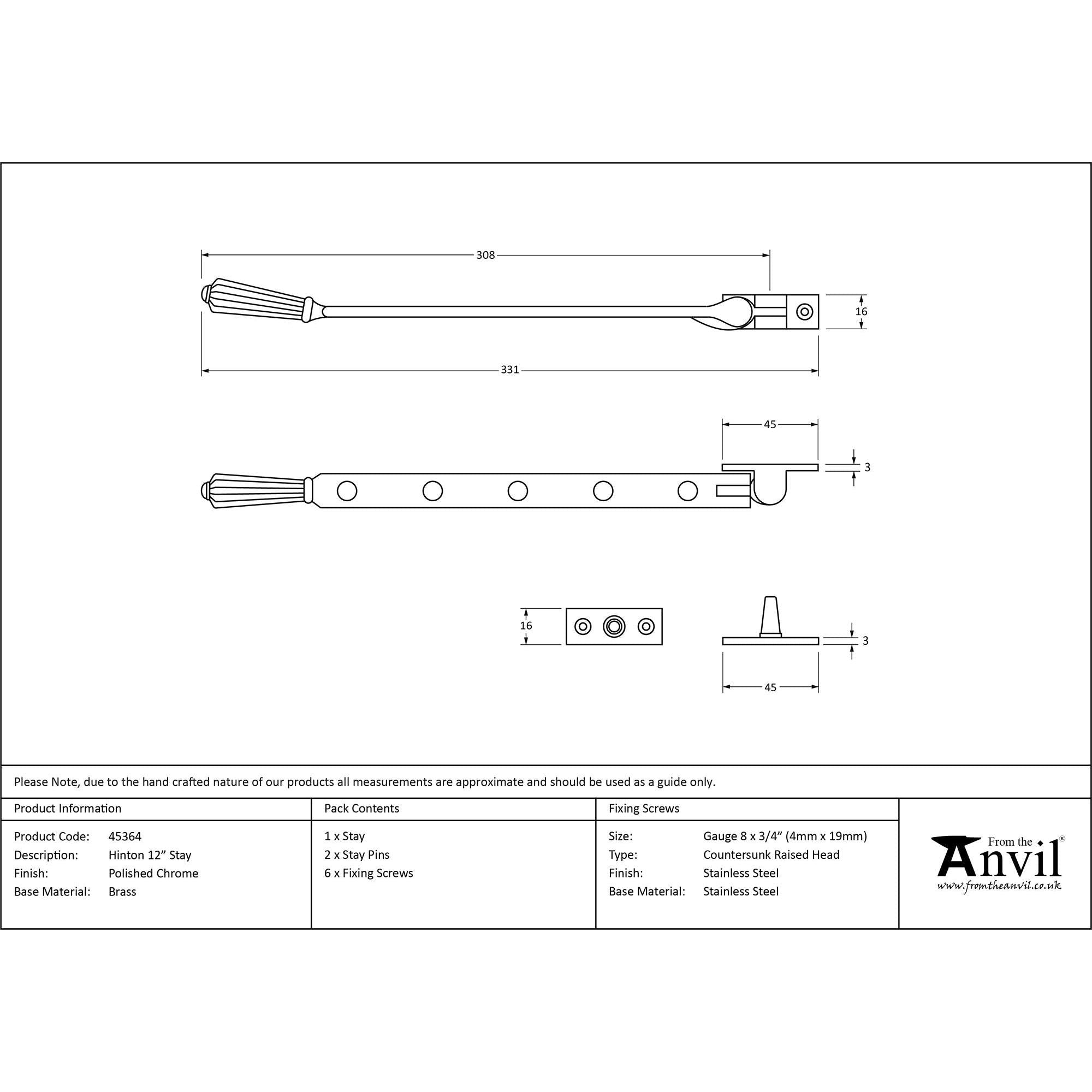 Polished Chrome 12" Hinton Stay | From The Anvil - Stays - From The Anvil - Yester Home