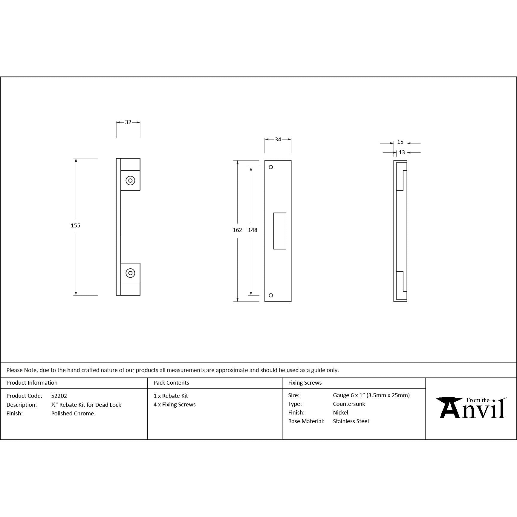 Polished Chrome ½" Rebate Kit for Dead Lock - Deadlocks & Deadbolts - From The Anvil - Yester Home