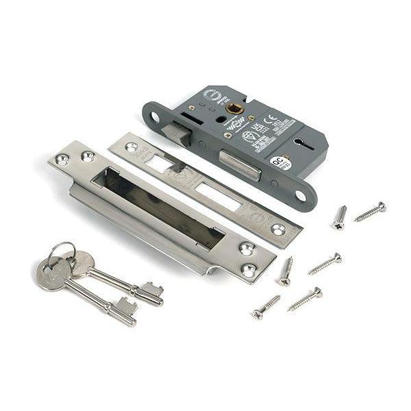 Polished Chrome 2½" 5 Lever BS Sash Lock KA - Sash Locks - From The Anvil - Yester Home
