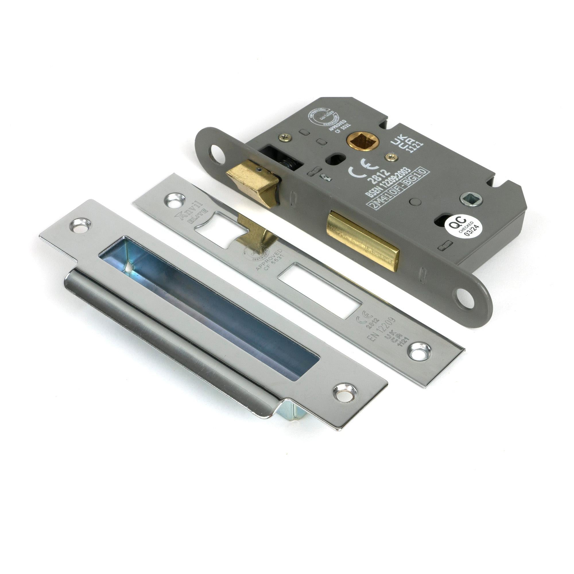 Polished Chrome 2½" Heavy Duty Bathroom Mortice Lock - Bathroom Locks - From The Anvil - Yester Home