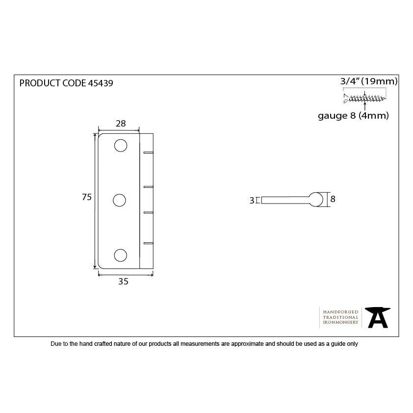 Polished Chrome 3" Dummy Butt Hinge (Single) | From The Anvil-Butt Hinges-Yester Home