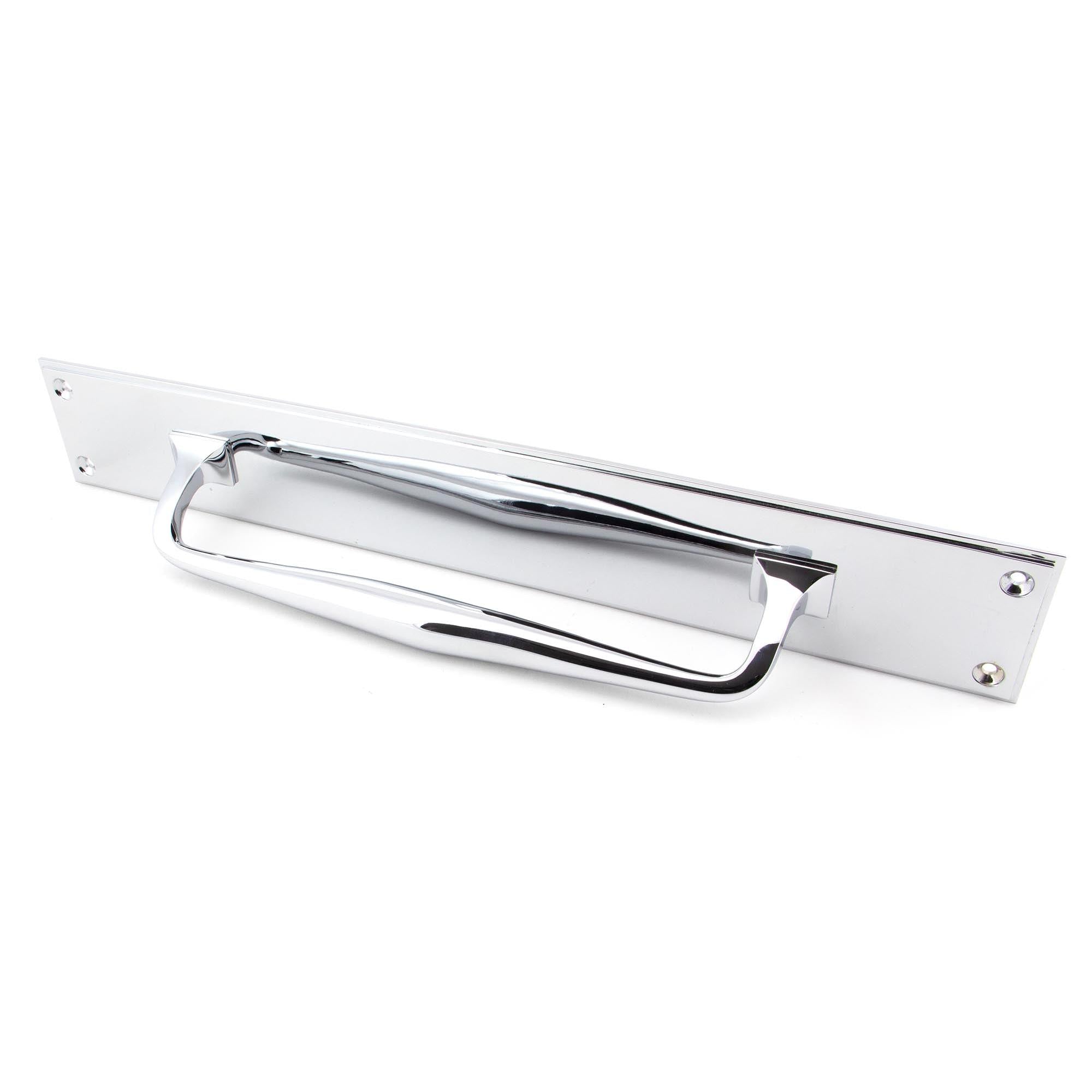 Polished Chrome 425mm Art Deco Pull Handle on Backplate | From The Anvil - On Backplate - From The Anvil - Yester Home