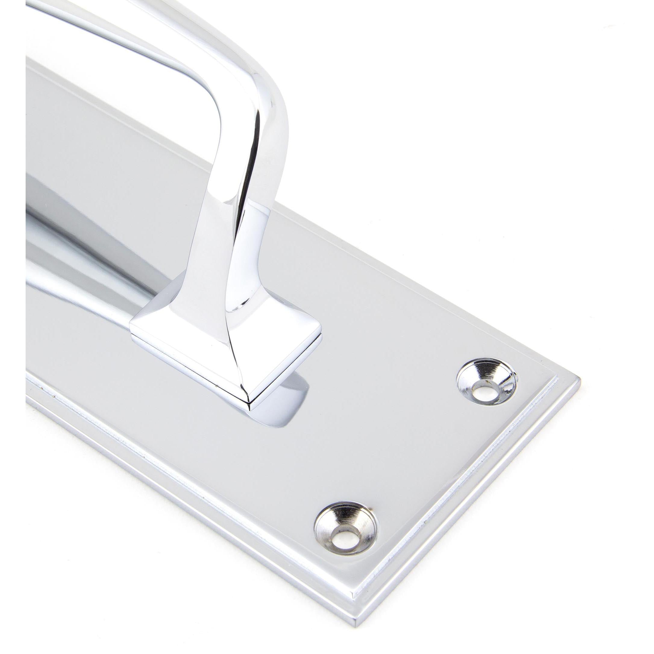 Polished Chrome 425mm Art Deco Pull Handle on Backplate | From The Anvil - On Backplate - From The Anvil - Yester Home