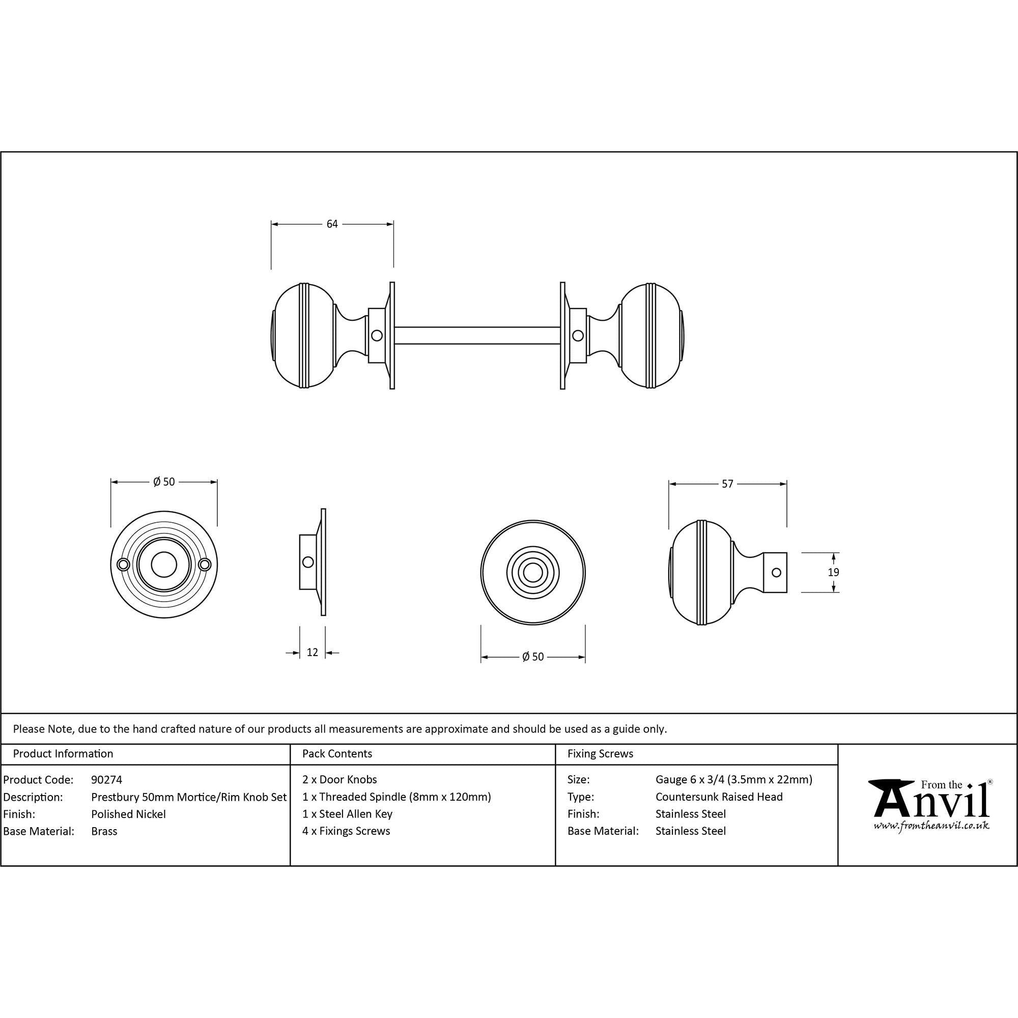 Polished Chrome 50mm Prestbury Mortice/Rim Knob Set | From The Anvil - Mortice Knobs - From The Anvil - Yester Home