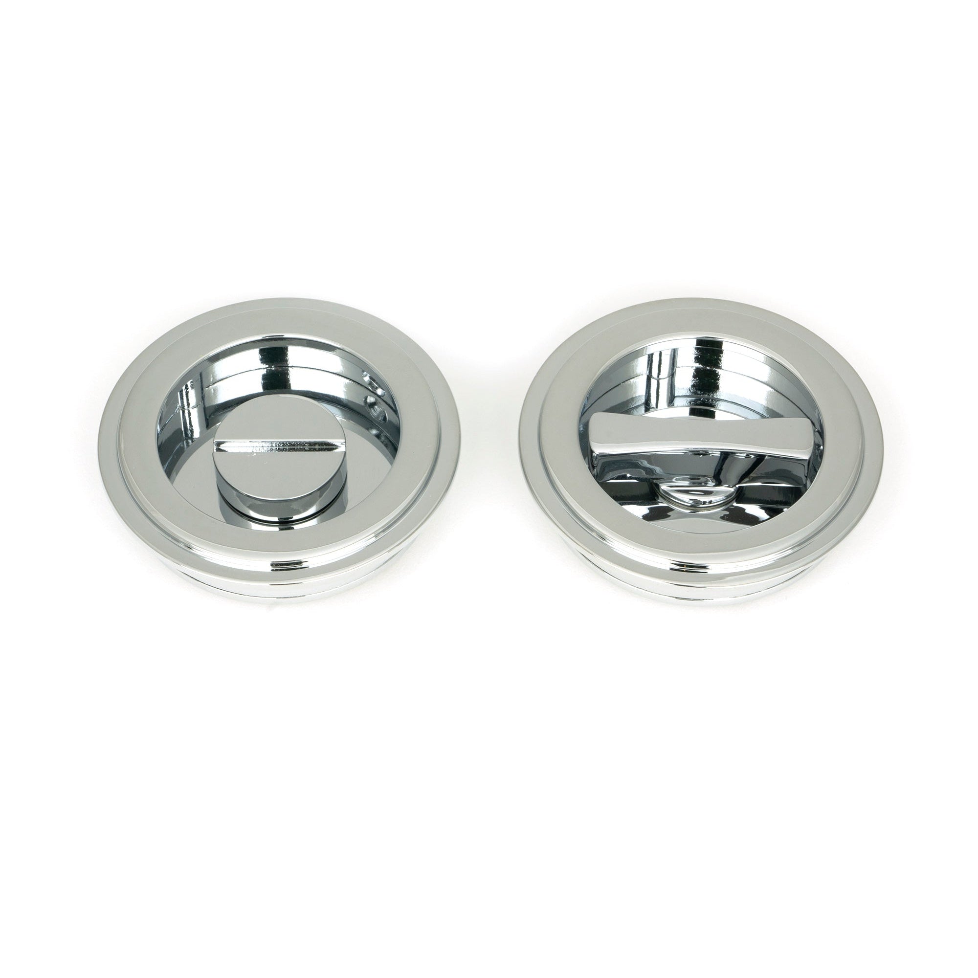 Polished Chrome 60mm Art Deco Round Pull - Privacy Set | From The Anvil-Cabinet Pulls-Yester Home