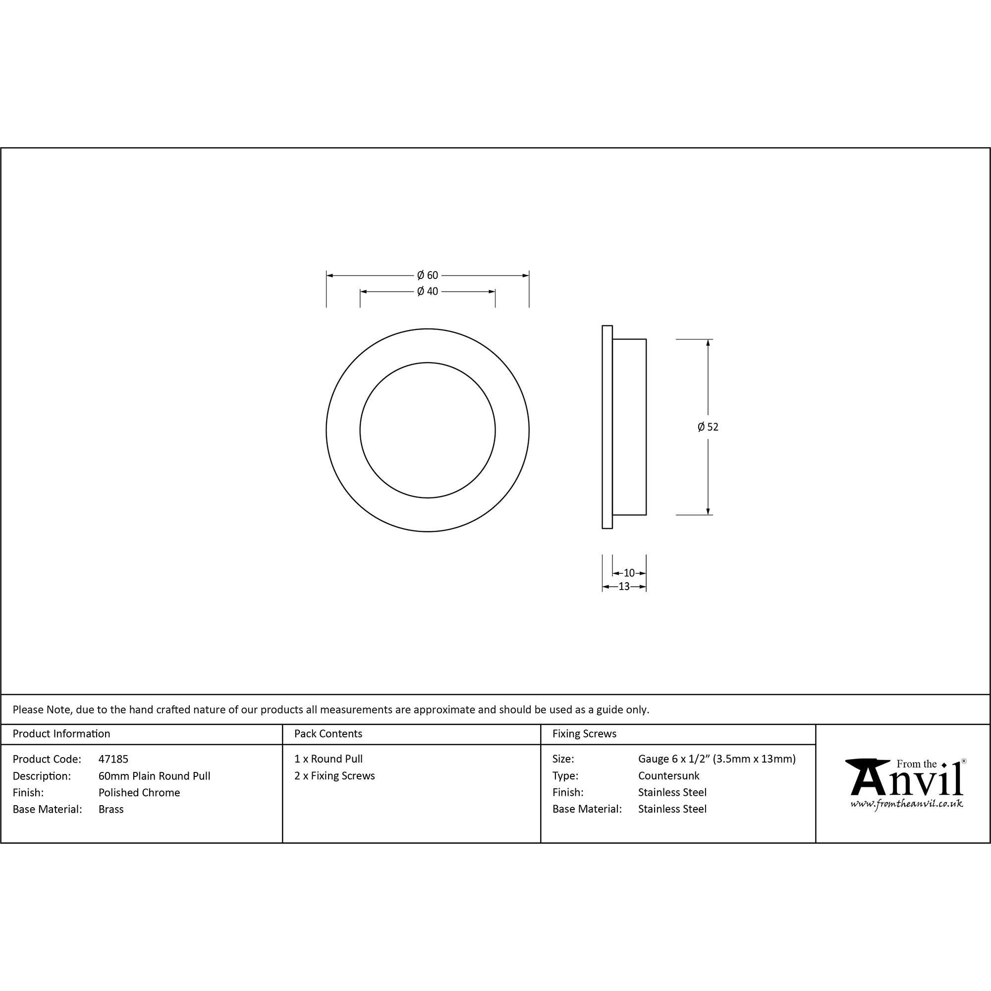 Polished Chrome 60mm Plain Round Pull | From The Anvil - Cabinet Pulls - From The Anvil - Yester Home